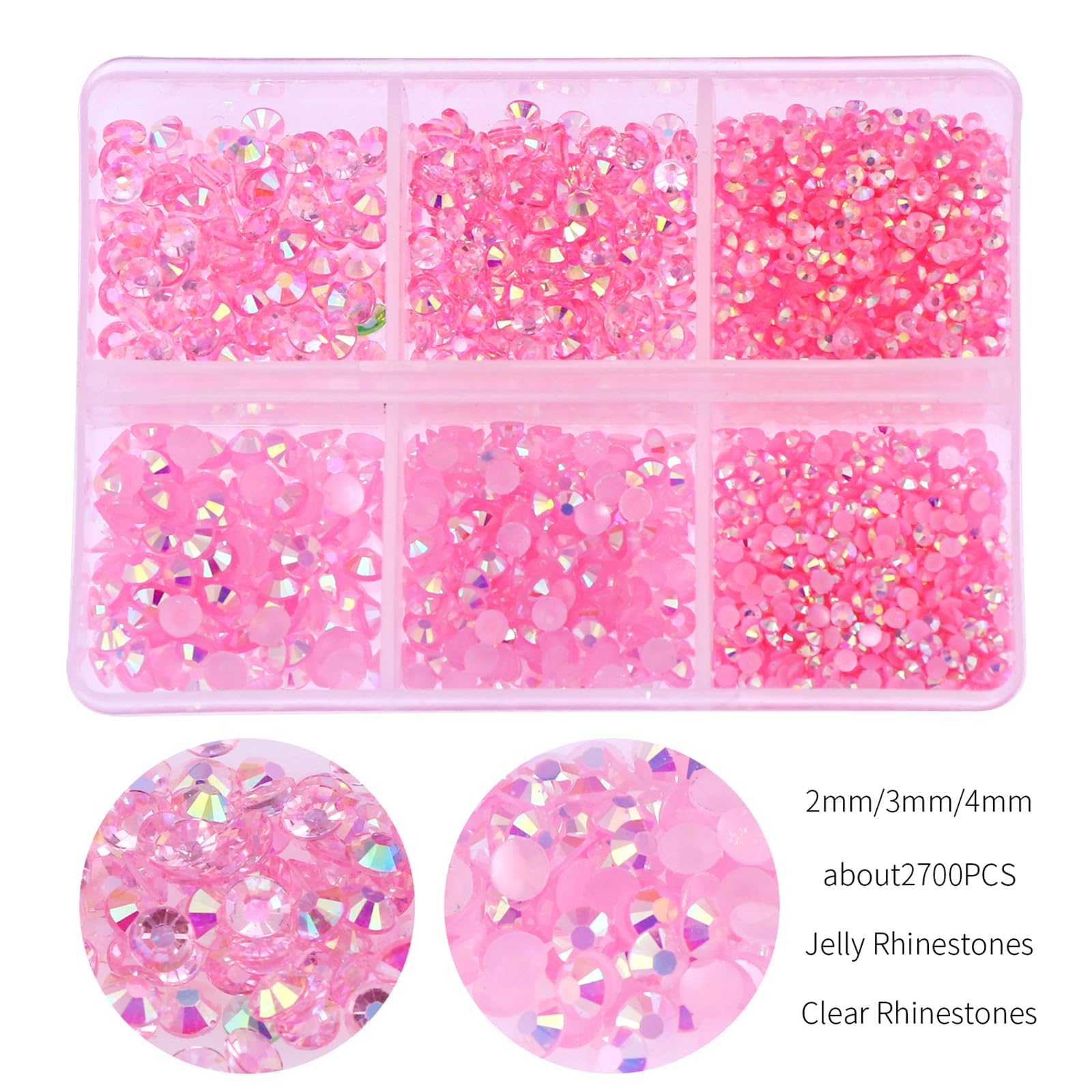 3 Boxes Nail Art Rhinestones Pink Nail Charms 2mm-4mm Resin Clear Jelly Rhinestones Pearls Glitters Nail Art Supplies Crystal Ge