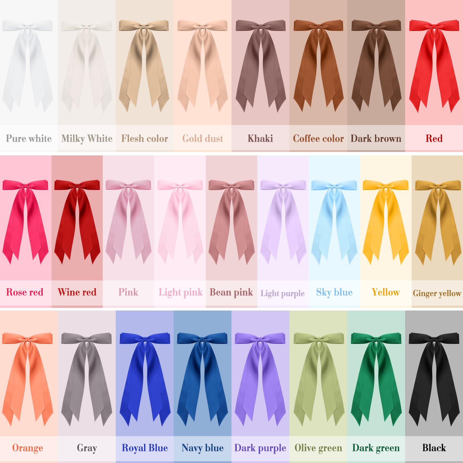 Mimorou 25 Pcs Silky Satin Hair Bows Bulk Hair Clips Bow Knot Hair Ribbon Hair Bow with Long Tails Hair Barrettes Hair Pins Pony