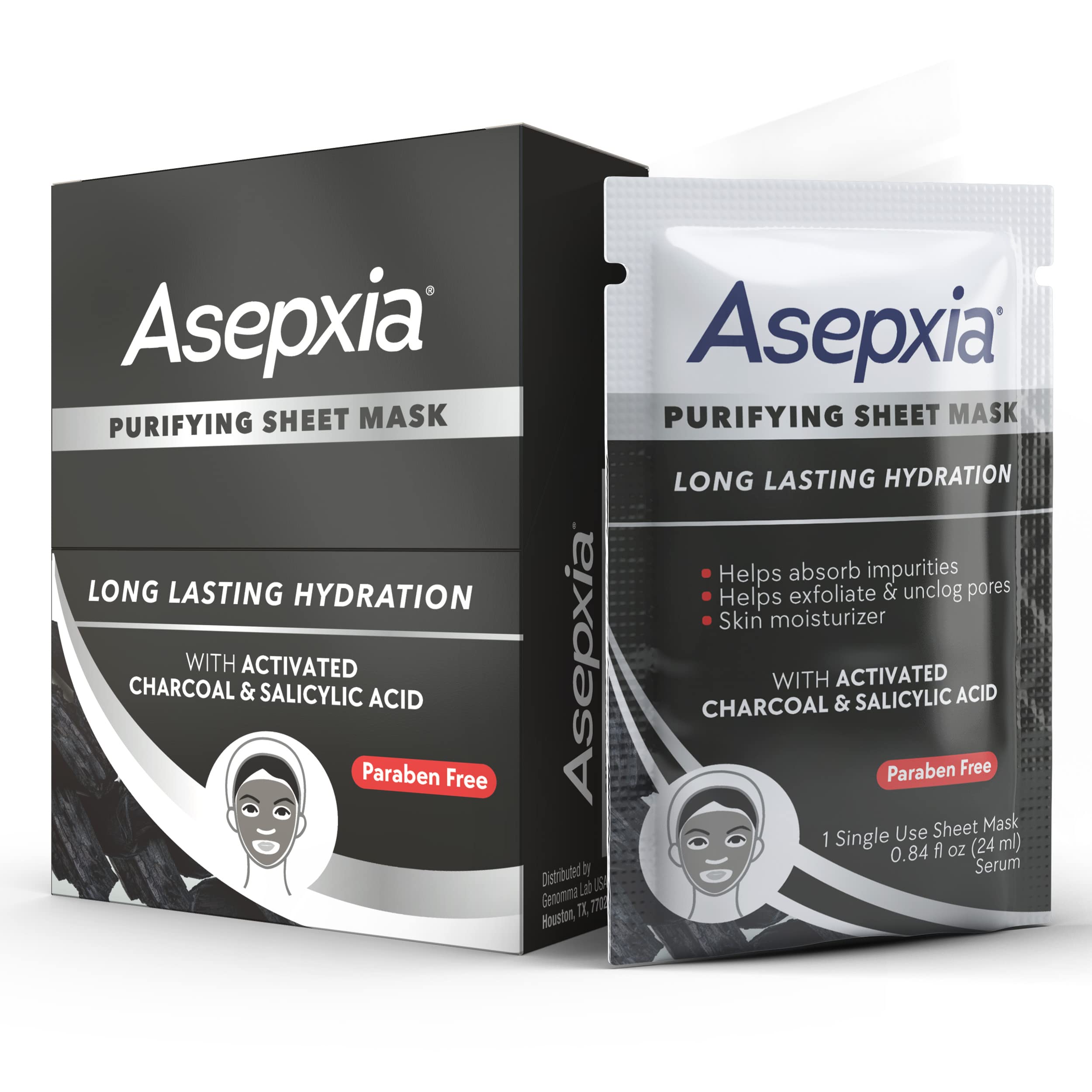 Asepxia Oil-Free Purifying Facial Sheet Mask With Activated Charcoal & Salicylic Acid, 10 Sheet Masks [Pls Confirm Qty]