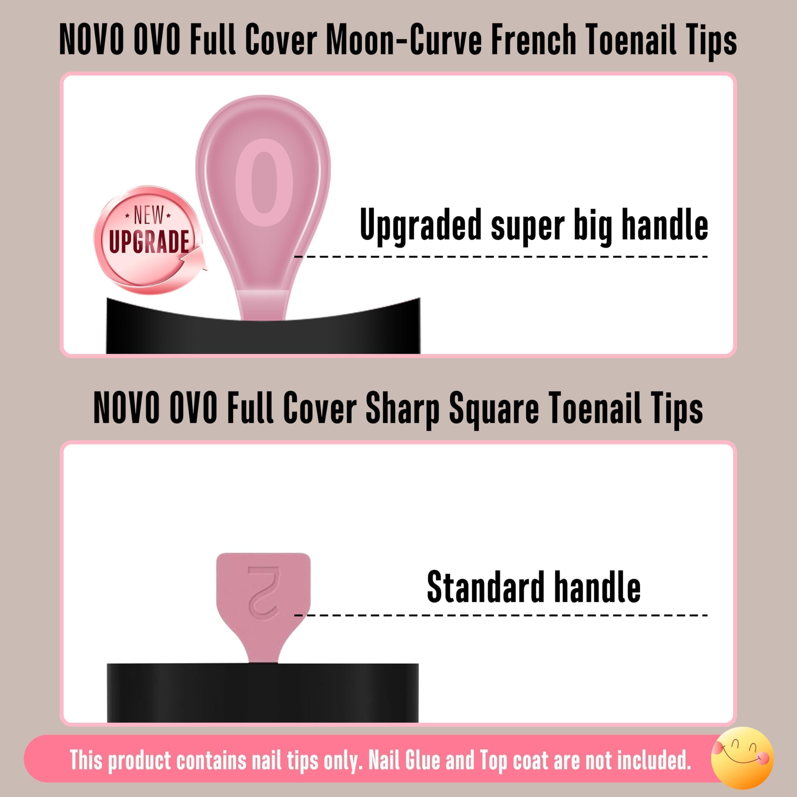 NOVO OVO Halloween Black French Tip Short Toe Nail Tips Press on with Moon Curve, BERRY PINK Thick Sharp Square Toenail Extensio