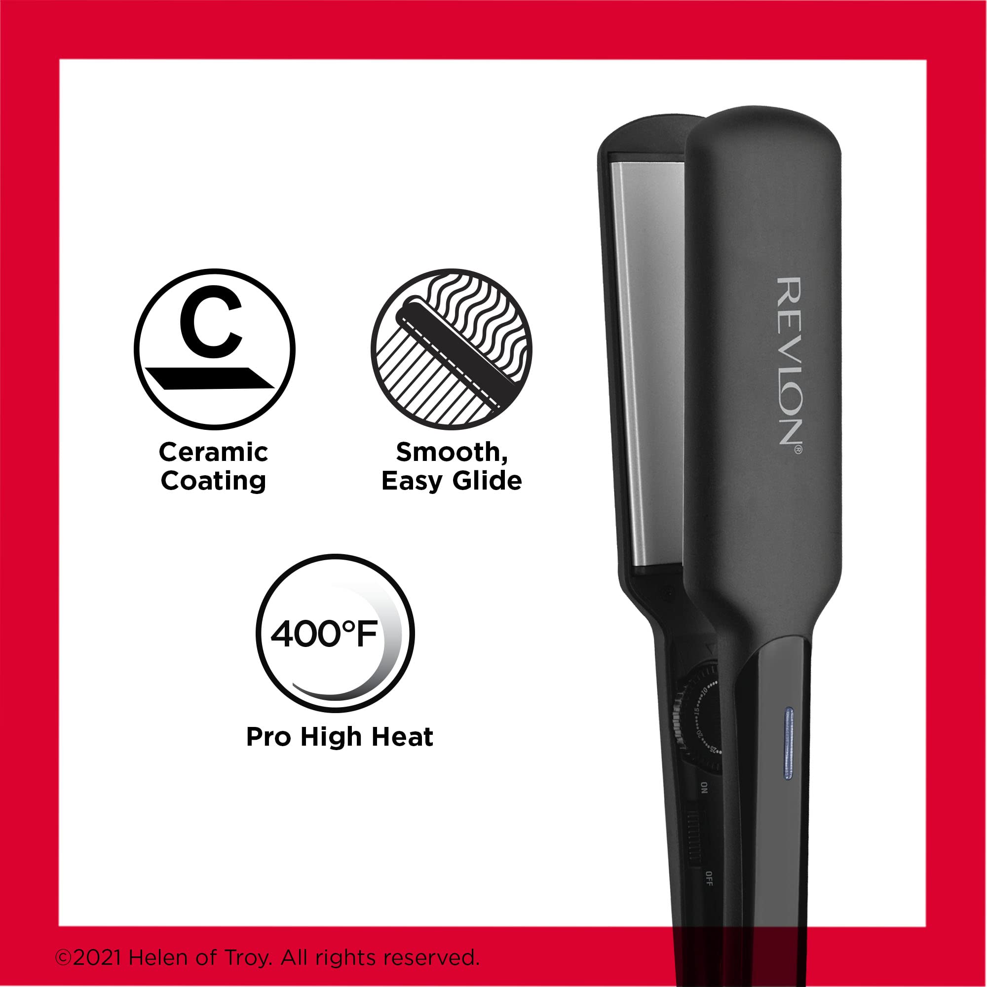 REVLON Smooth & Straight 2-Inch Ceramic Flat Iron - Fast Results, Sleek Styles, Black