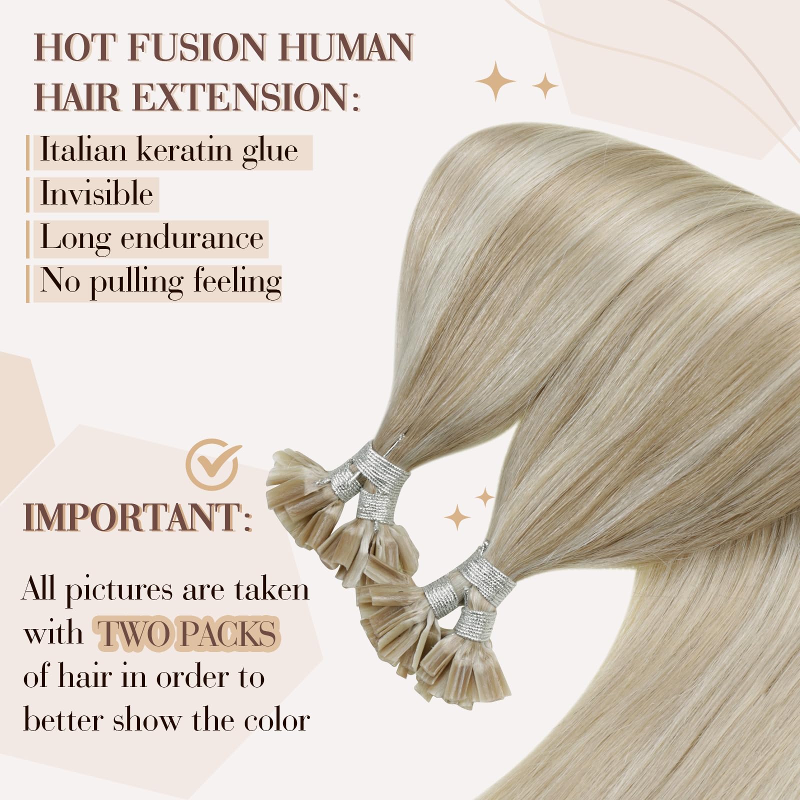 Hetto U Tip Hair Extensions Human Hair #18/613 Dark Ash Blonde Mixed Bleach Blonde K Tip Hair Extensions Real Human Hair Invisib