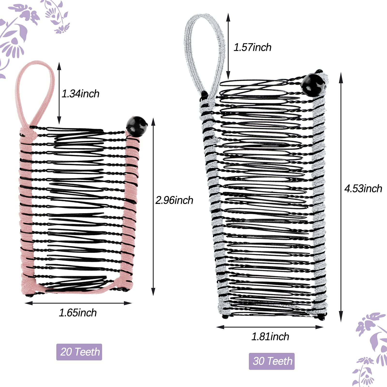 Vintage Hair Clips Set: Large & Small Clincher Combs For Ponytails - No Crease Hair Grips For Thick, Curly, Or Wavy Hair (Pink,