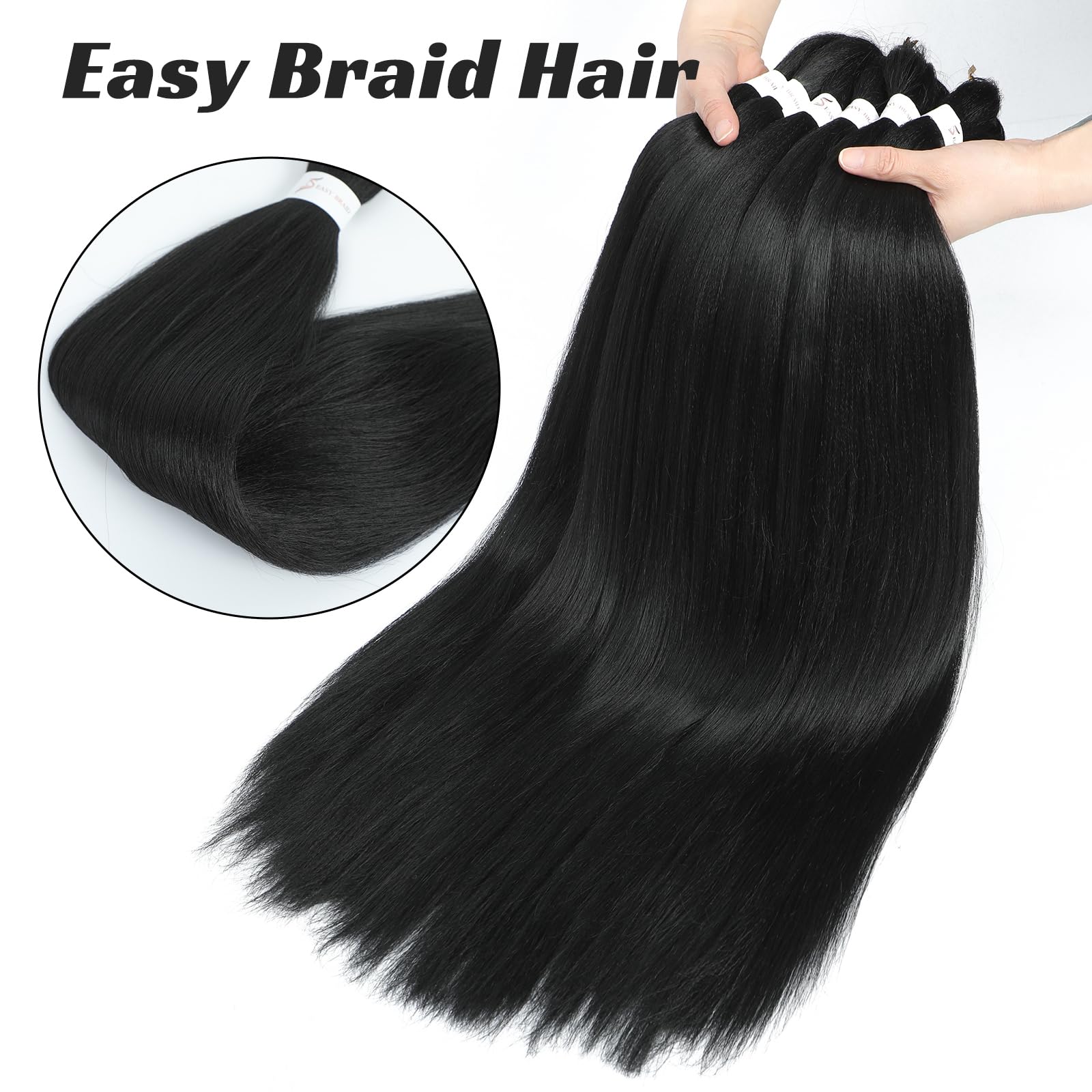 Royota Black Braiding Hair Pre Stretched Easy Braiding Hair Yaki Texture 3Pieces Synthetic Braiding Hair 26 Inches Knotless Brai