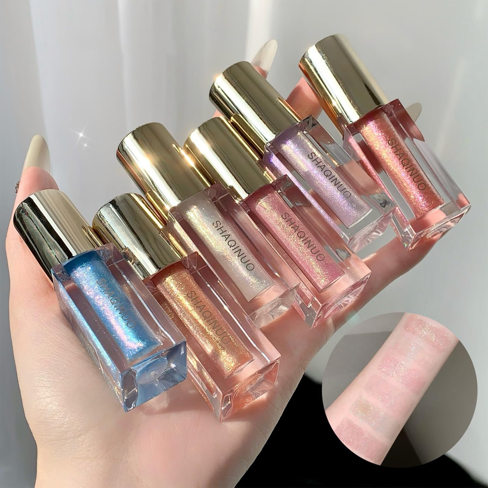 Mrettick Shimmery Glitter Moisturizing Lip Gloss Nourishing Lipstick Set 6 Colors Lip Plumper Lip Gloss Hydrating Lip Glow Oil S