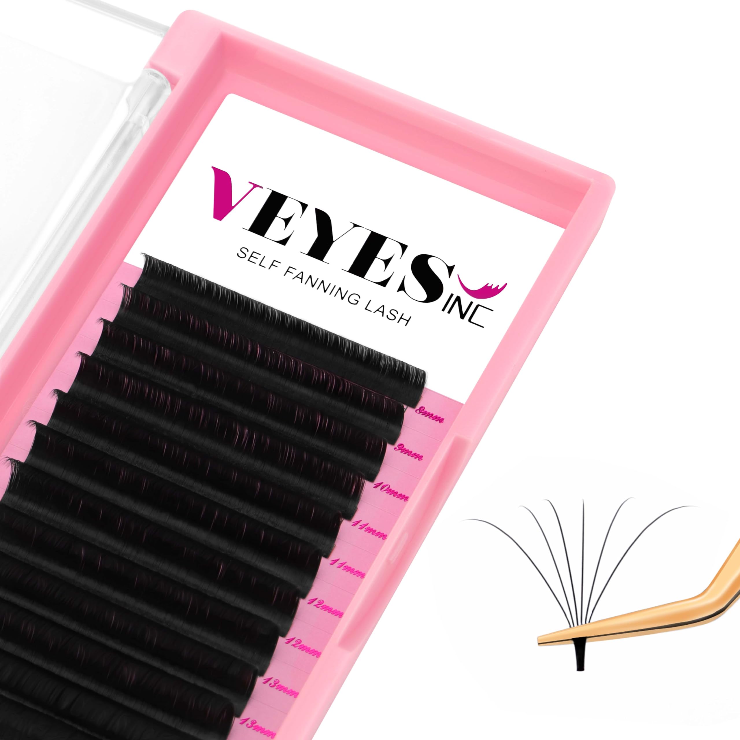 VEYES INC Easy Fan Volume Lash Extensions 03 05 07 J/B/L/C/CC/D/DD Curl 8-25mm Mixed & Single Length Tray, Matte Black Self Fann