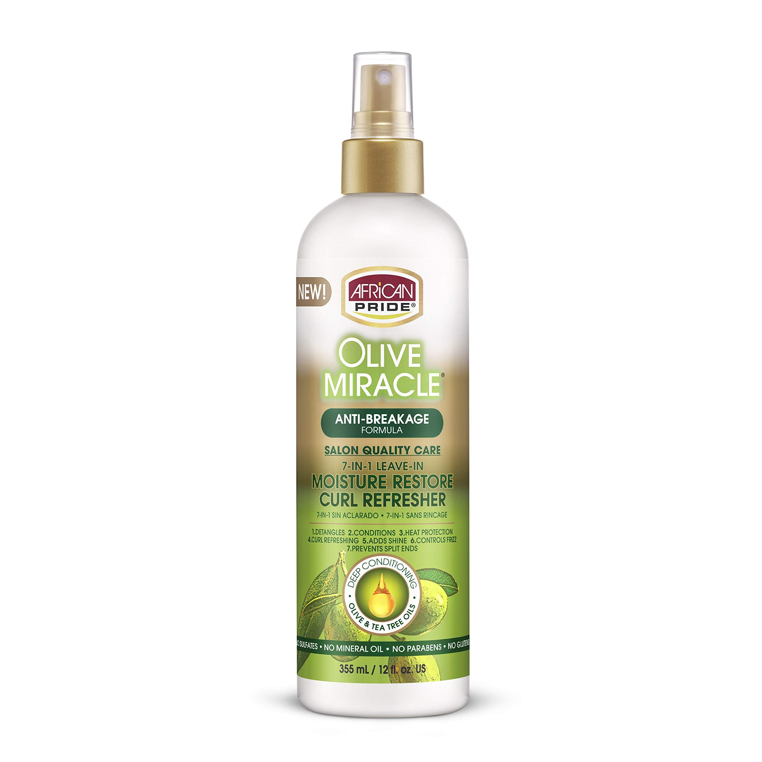 African Pride Olive Miracle 7-In-1 Leave-In Moisture Restore Hair Curl Refresher, Provides Moisture & Helps Repair Natural Coils
