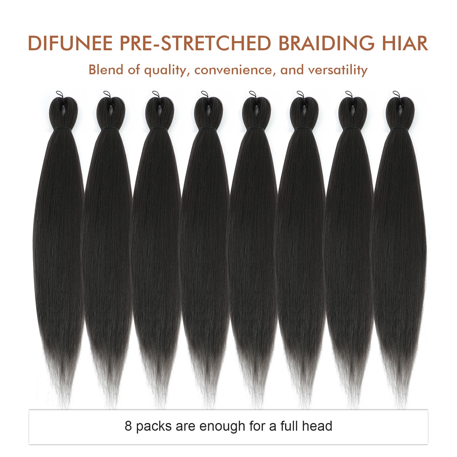 Difunee Pre-Stretched Braiding Hair - 14 Inch 8 Packs Medium Brown Mid-Length Braiding Hair For Twist Or Box Braids, Yaki Textur