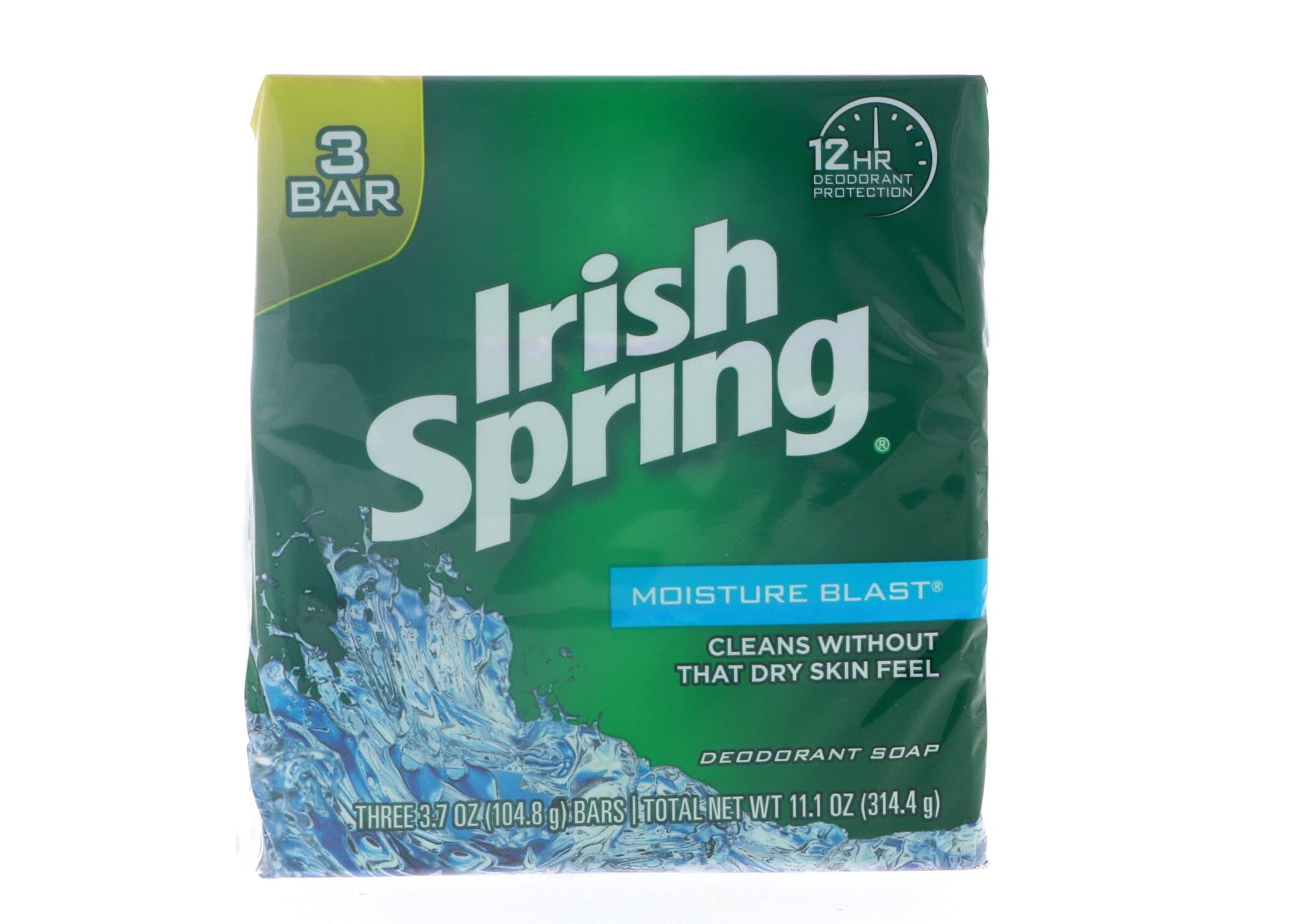 Irish Spring Moisture Blast Deodorant Bar Soap, 3.75 oz bars, 3 ea (Pack of 2)