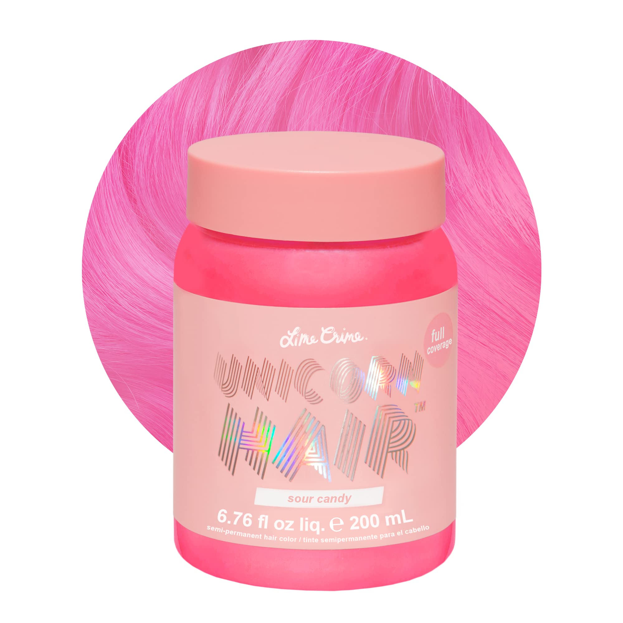 Lime Crime Unicorn Hair Dye Full Coverage, Sour Candy (Bright Pink) - Vegan and Cruelty Free Semi-Permanent Hair Color Condition