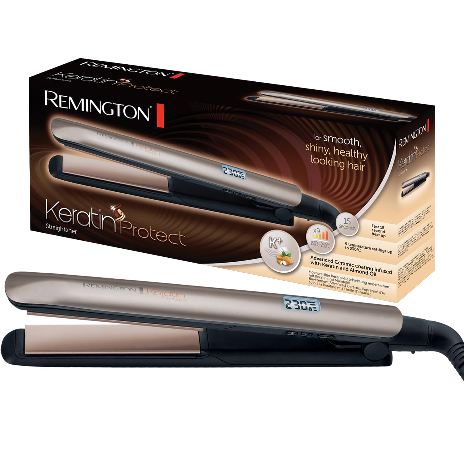 Remington S8540 Keratin Protect Straightener, Ceramic, 1 Count, Orange and Copper