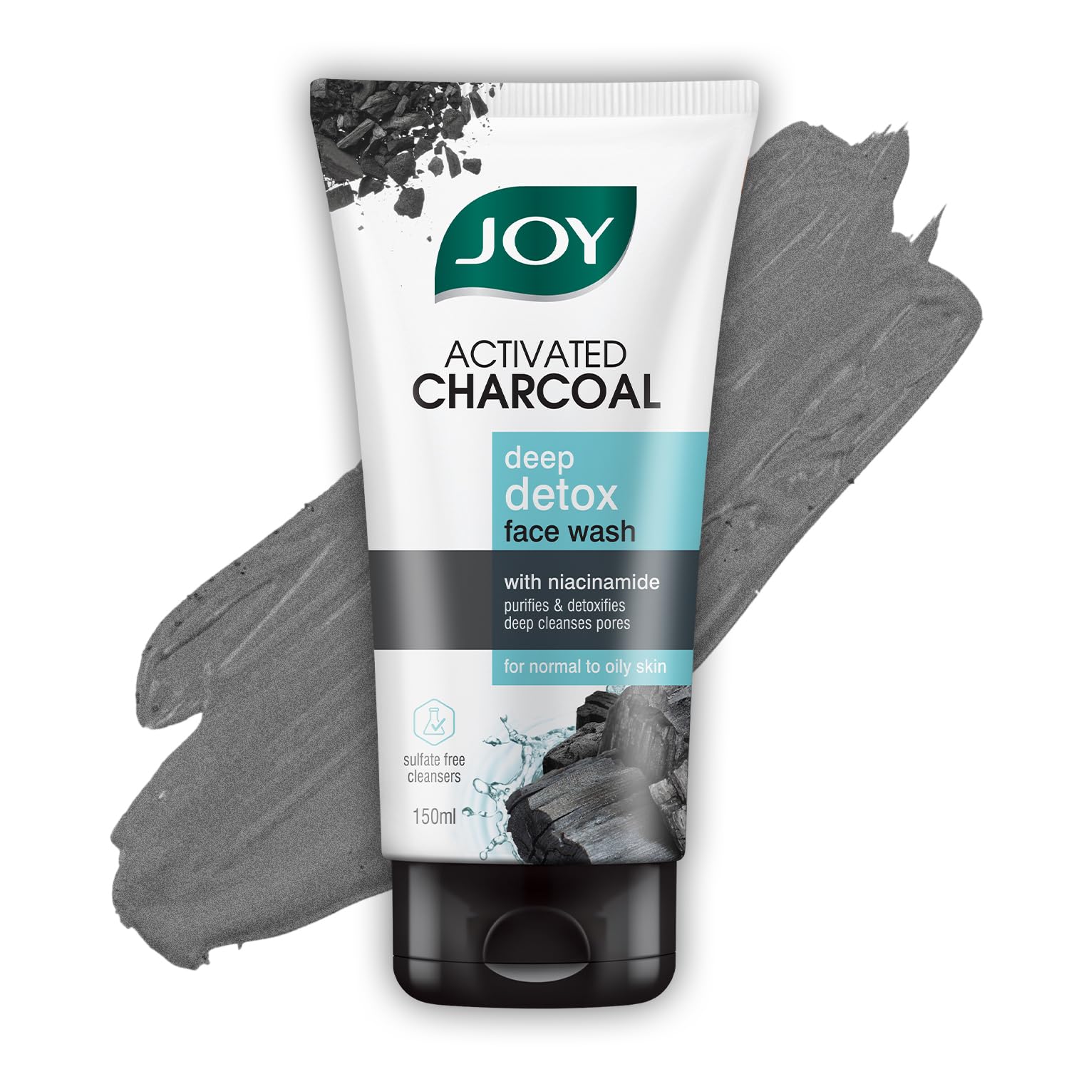 Joy Activated Charcoal Face Wash For Oily Skin 150Ml | Controls Oil & Removes Dirt & Blackheads | Fights Pollution, Reduces Acne