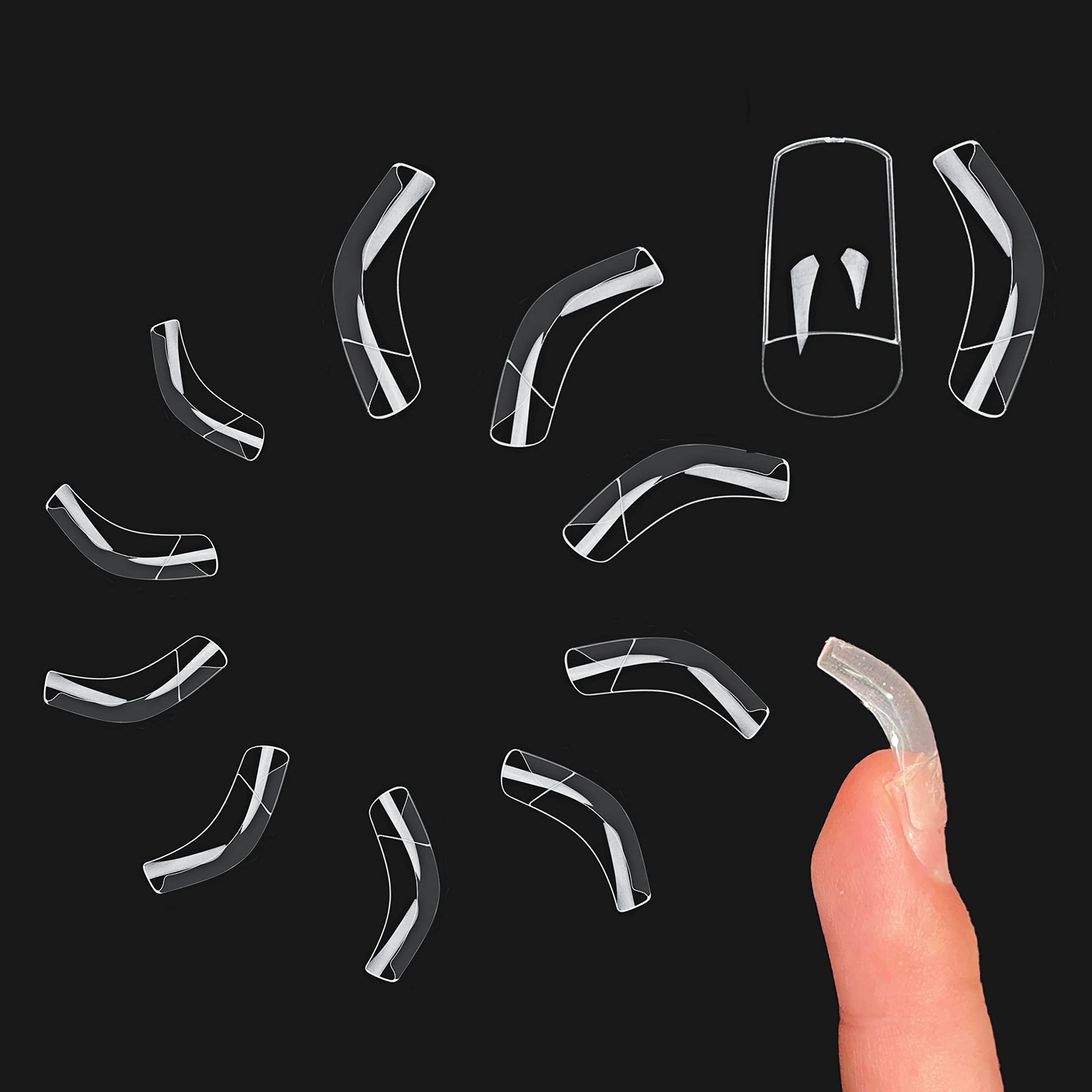 NOVO OVO 500 pcs Hawk Curved Transparent Clear Cystal Extra Super Extreme Deep Curve Half Cover Short Square Tapered Eagle Claw 