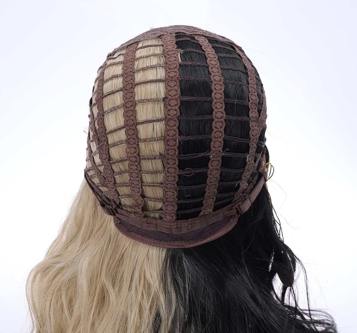 Pattnium Black And Blonde Wig Two Tone Wig Short Curly Black Blonde Wig With Bangs Split Wig For Women Heat Resistant Synthetic