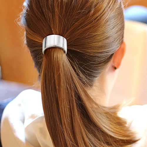 3 Pieces Metal Circle Hair Cuff Elastic Hair Band Hair Ties Ponytail Holder Hair Rope Accessory For Women Girls, 3 Styles (Silve