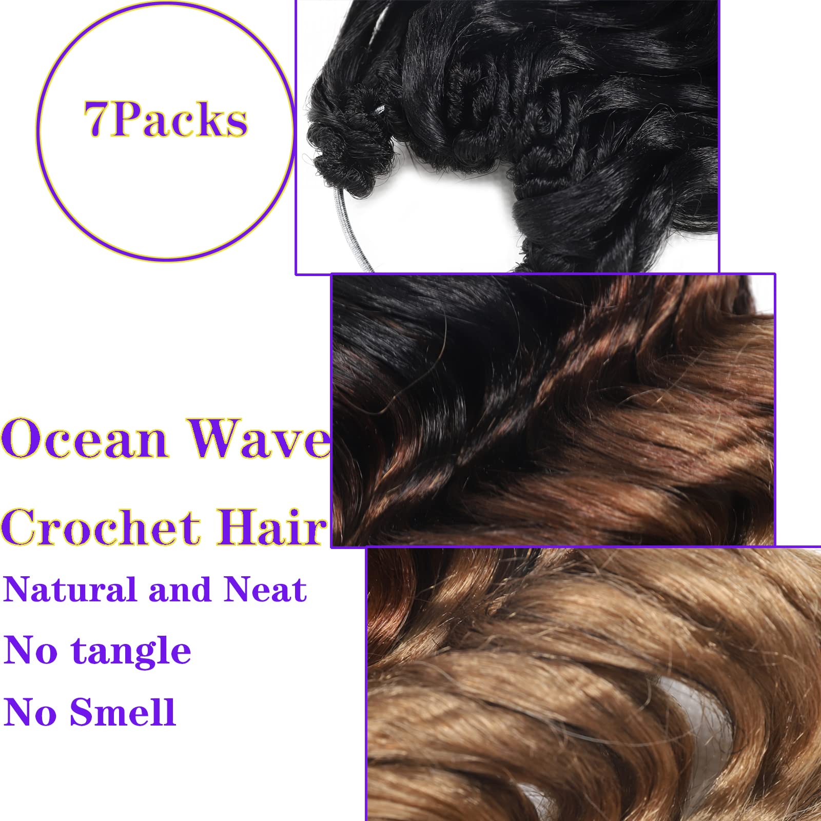 Ocean Wave Crochet Hair 9 Inch Brown Blonde Ombre Curly Braiding Ocean Wave Hair 7 Packs T1 30 27 Deep Wave Short Wavy Ocean Wav