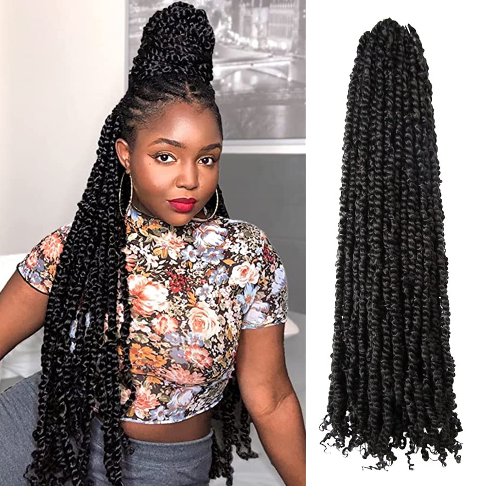 WUDAS Long Passion Twist Hair 30 Inch Pre-twisted Passion Twists Crochet Hair Off Black Pre-looped Synthetic Crochet Braids (7 P