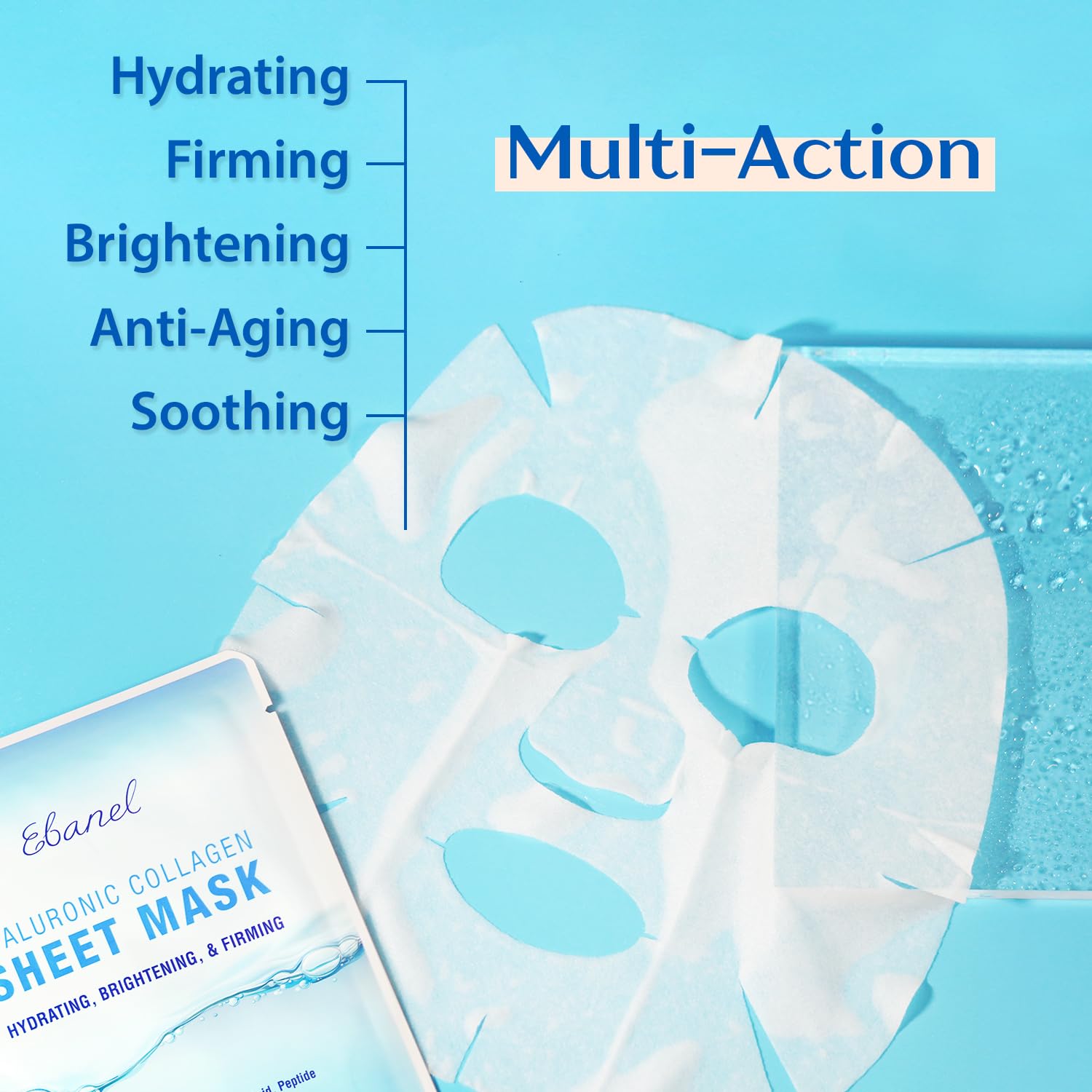 Ebanel Collagen Peptide Face Masks, 10 Pack Hydrating Anti-Aging Masks with Hyaluronic Acid & Vitamin C, Stem Cell Mask