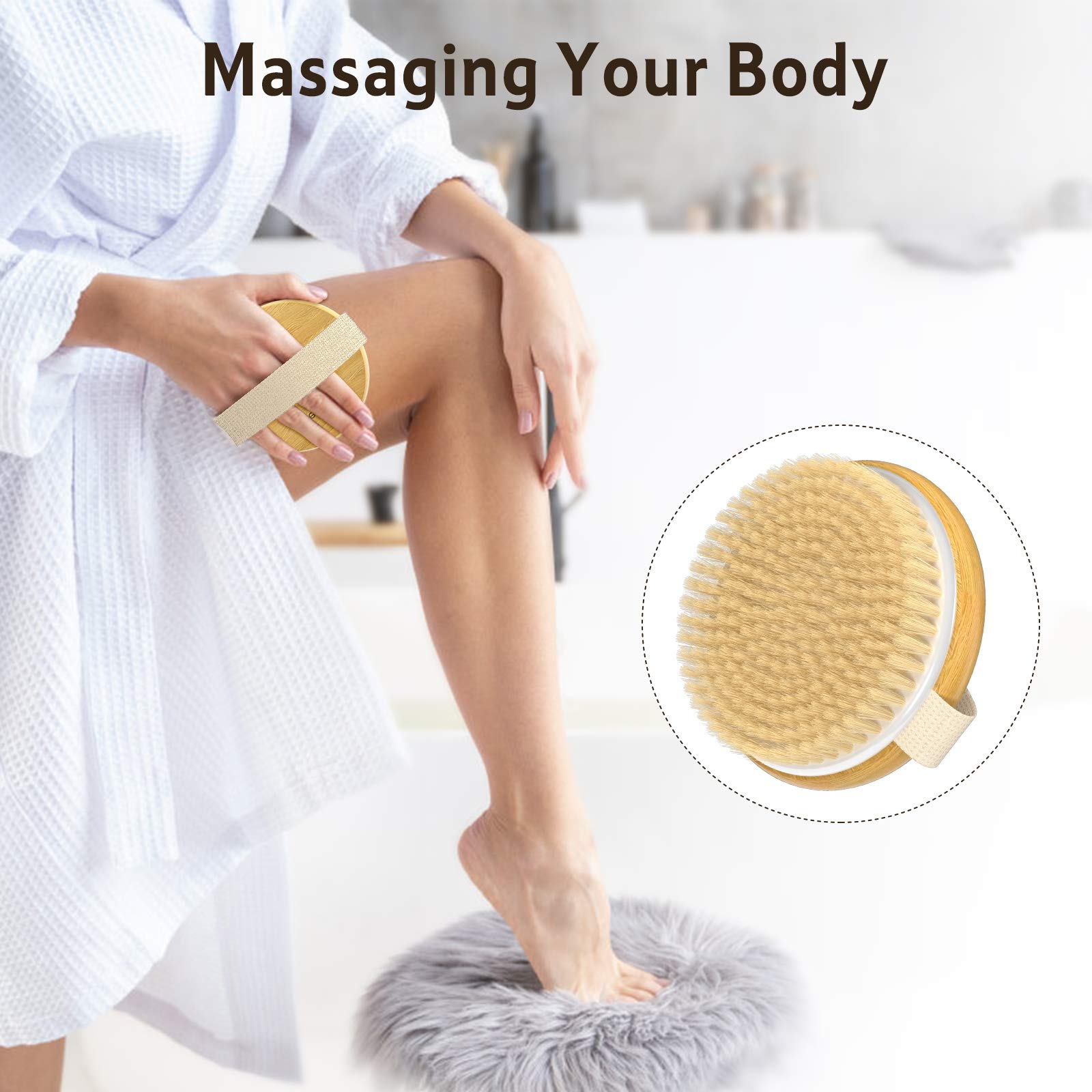 Metene 2 Pack Bamboo Dry Body Brushes, Shower Brush Wet And Dry Brushing, Dry Brush For Cellulite And Lymphatic, Body Scrubber W