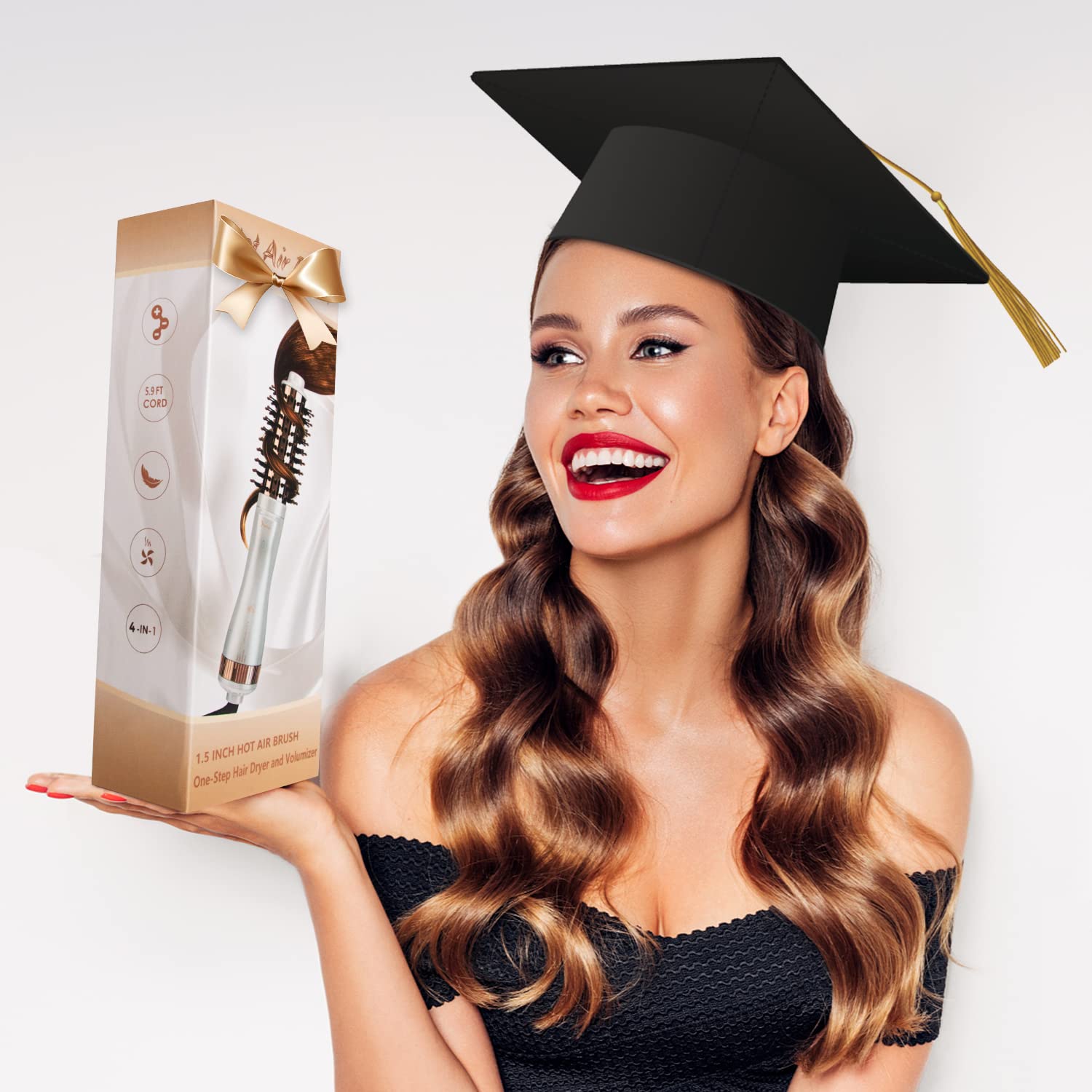 Hair Trends 1.5 Inch Barrel Round Brush Blow Dryer, Negative Ionic One Step Volumizer Dryer, 4-in-1 Hot air Brush-2.8 Inch Plus
