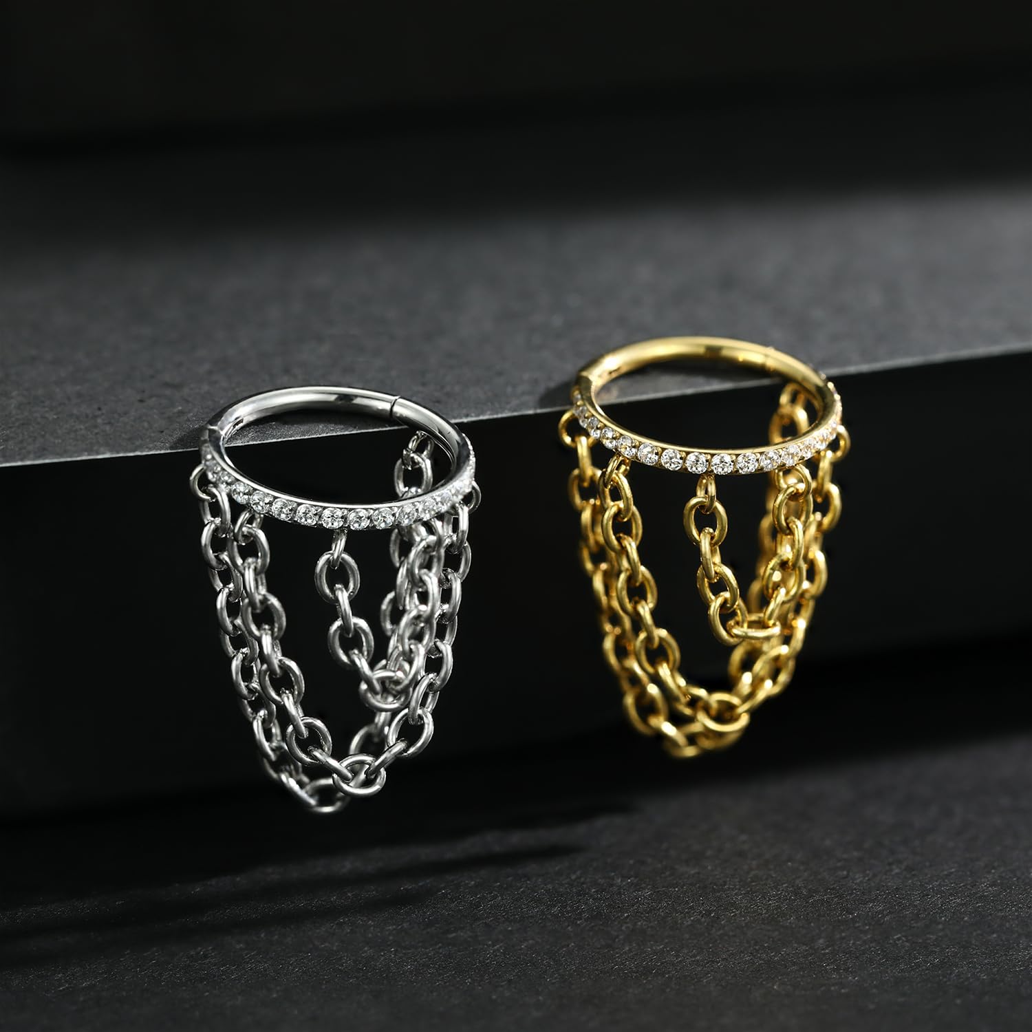 FUNLMO Conch Helix Piercing Jewelry Dangle Cartilage Helix Conch Earring with Chain Cartilage Helix Conch Hoop Earring Surgical