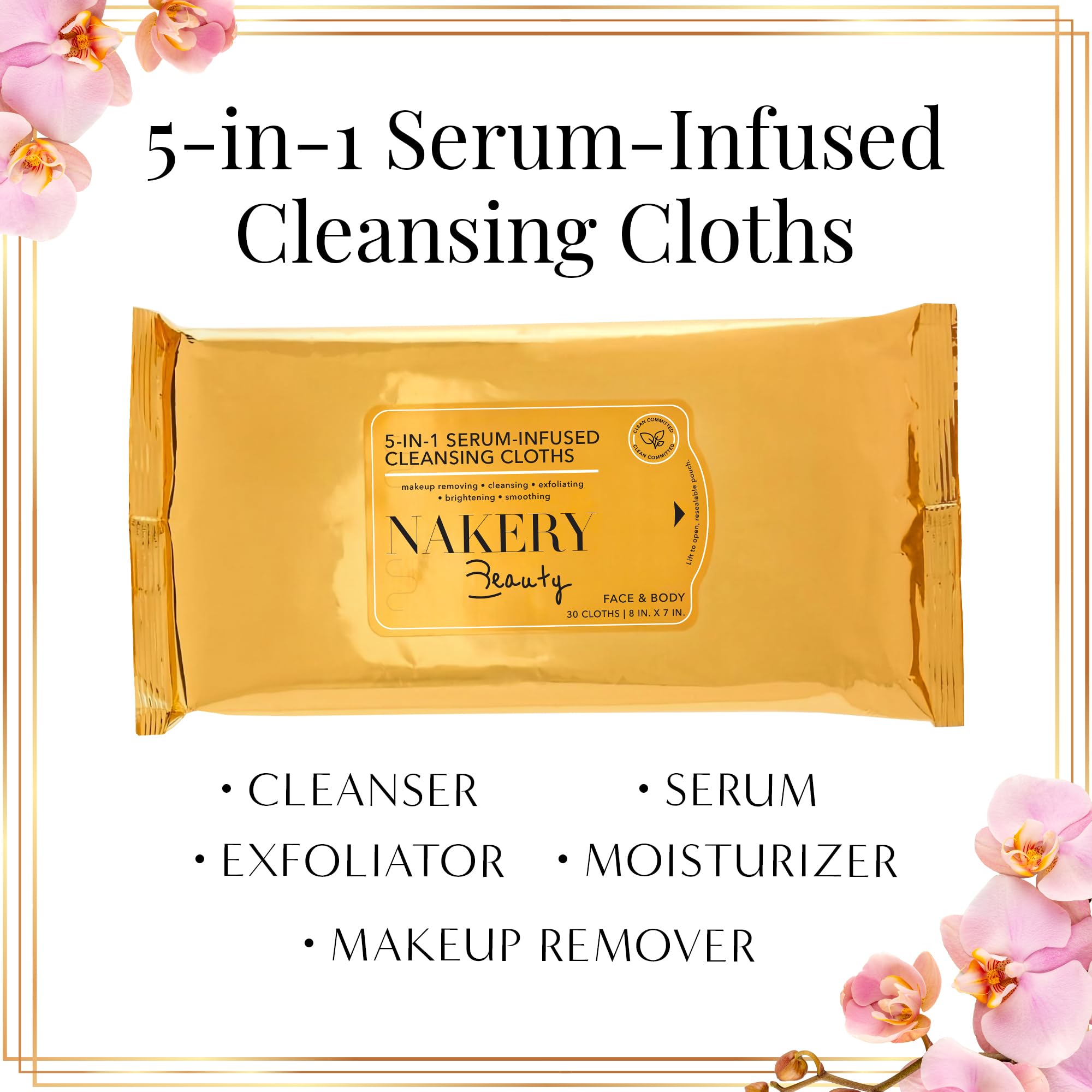 Nakery Makeup Remover Wipes For Face - 5 In 1 Infused Makeup Wipes Remover - Gentle Face Wipes For Women Cleansing - Eye Makeup