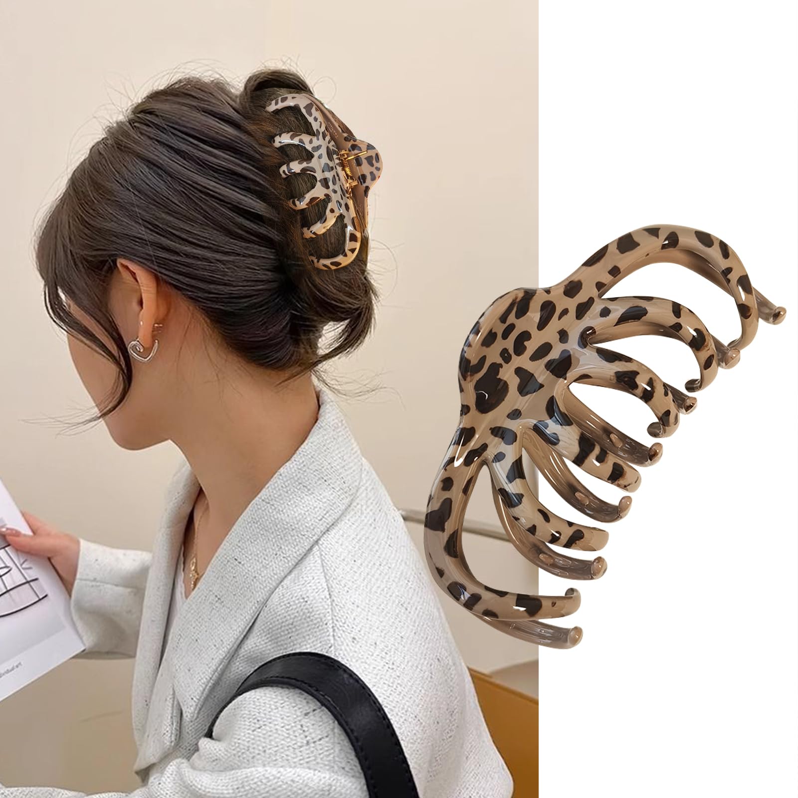 Nalodu 5 Inch Extra Large Claw Clips, 13 Cm No Slip Leopard Unbreakable Xl Big Hair Clips For Thick Long Curly Hair, 2 Pack
