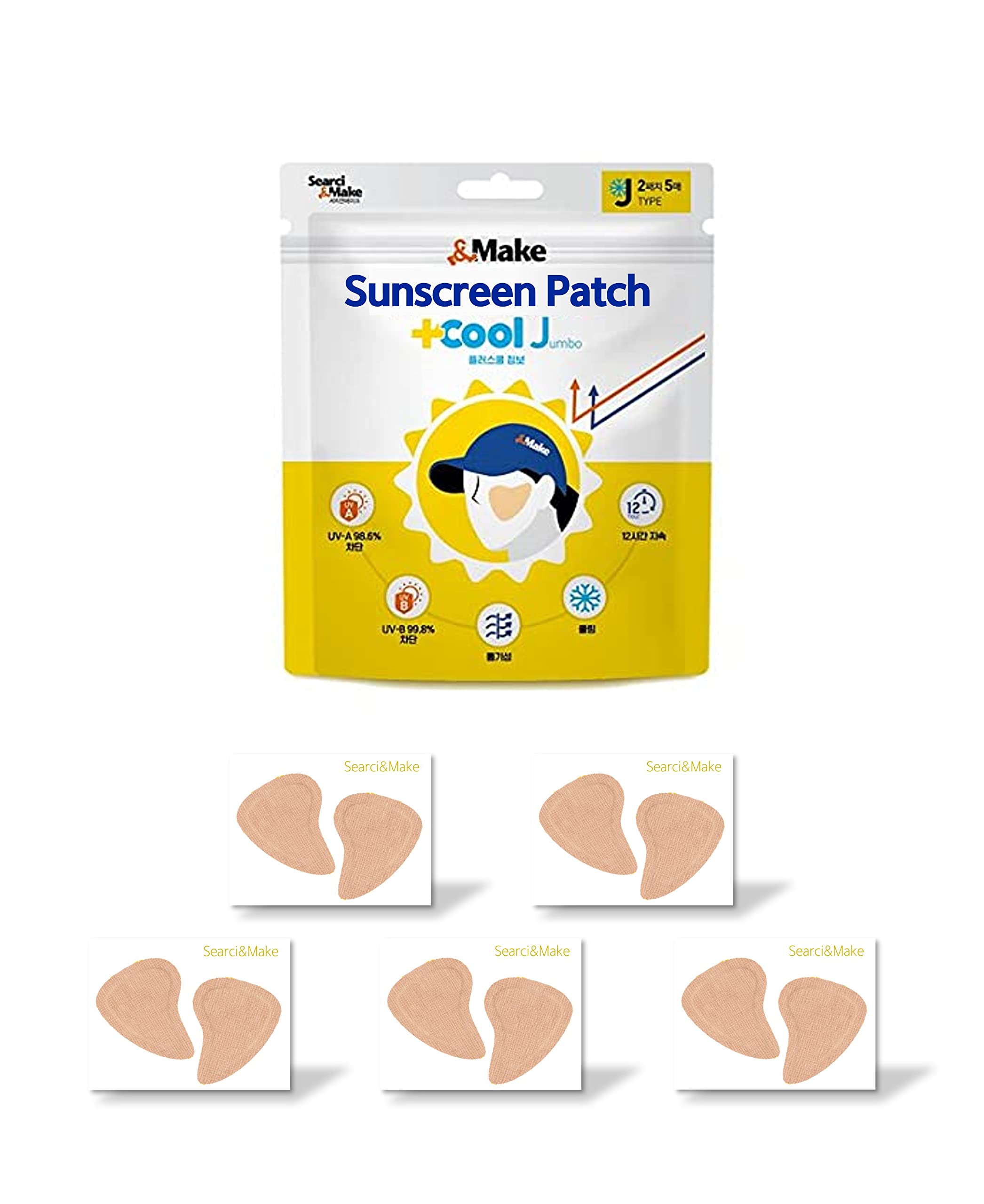 Searci&Make 99.8% Sunscreen Patch Hydro Cool Jumbo Size, Golf Accessories Gifts Sun Protection Uv Facial Face Tape (Cool J)