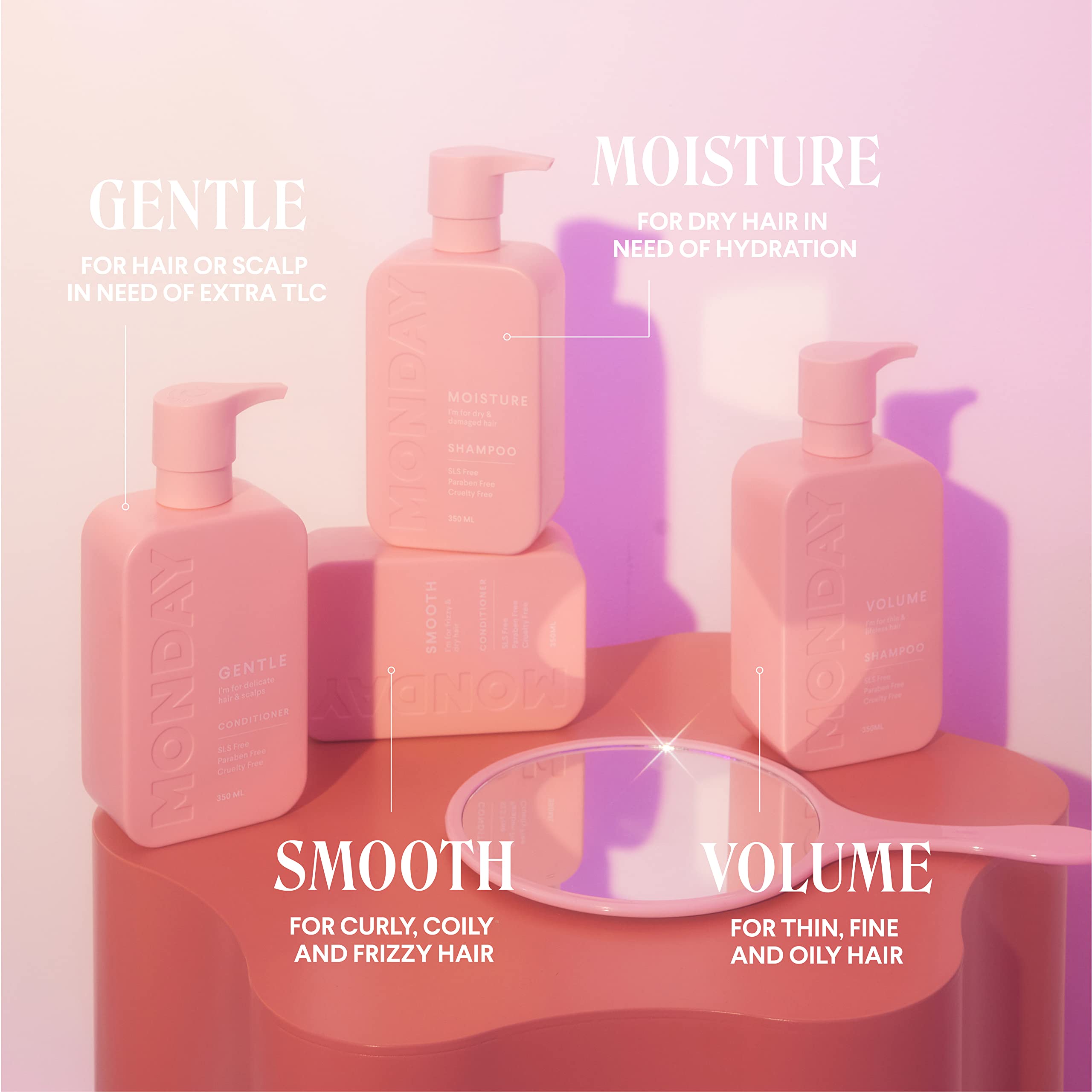 Monday Haircare Smooth Shampoo + Conditioner Bathroom Set (2 Pack) 12Oz Each For Frizzy, Coarse, And Curly Hair, Made From Cocon