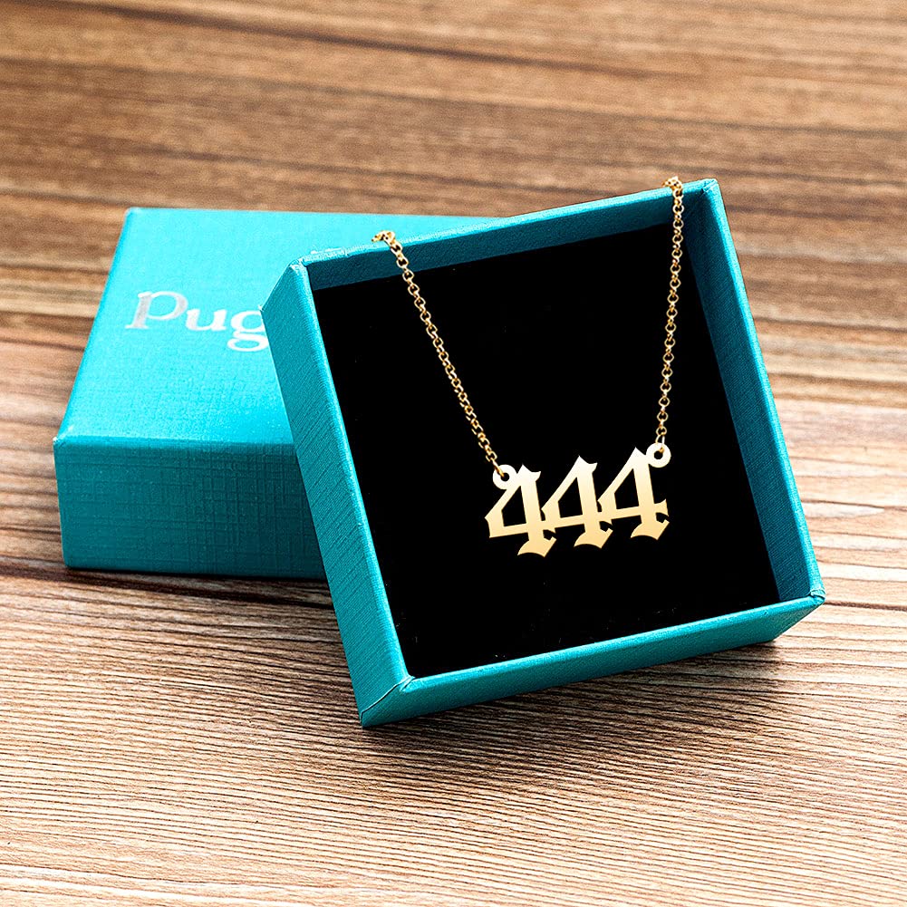 CoolJewelry Angel Number Necklace for Women 111 222 333 444 555 666 777 888 999 Old English Numerology Stainless Steel Necklace