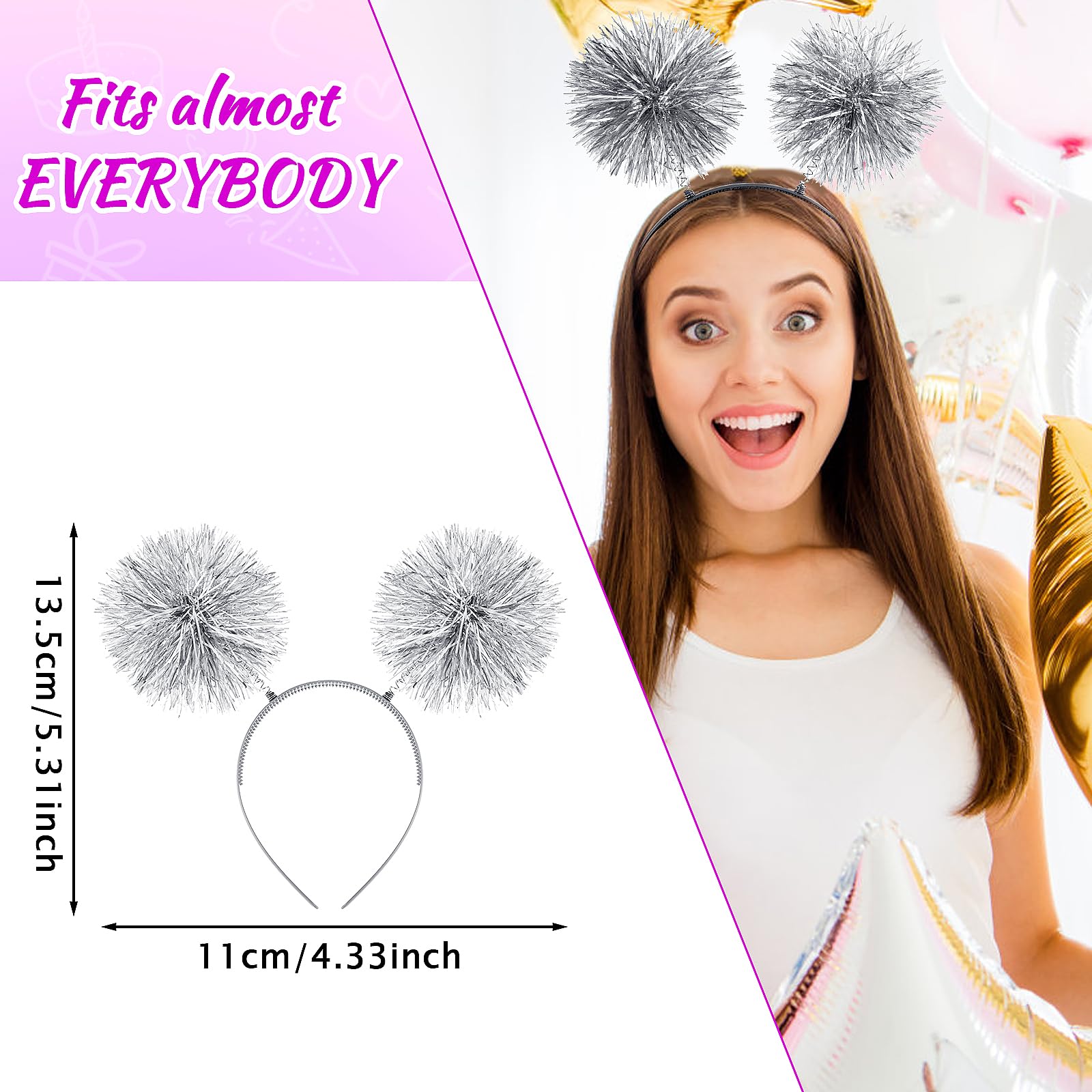 Wllhyf Foil Strips Pom Pom Headband Tinsel Fashion Headband Fluffy Ball Hair Loop Cosplay Hair Accessories For Women Girls Chris
