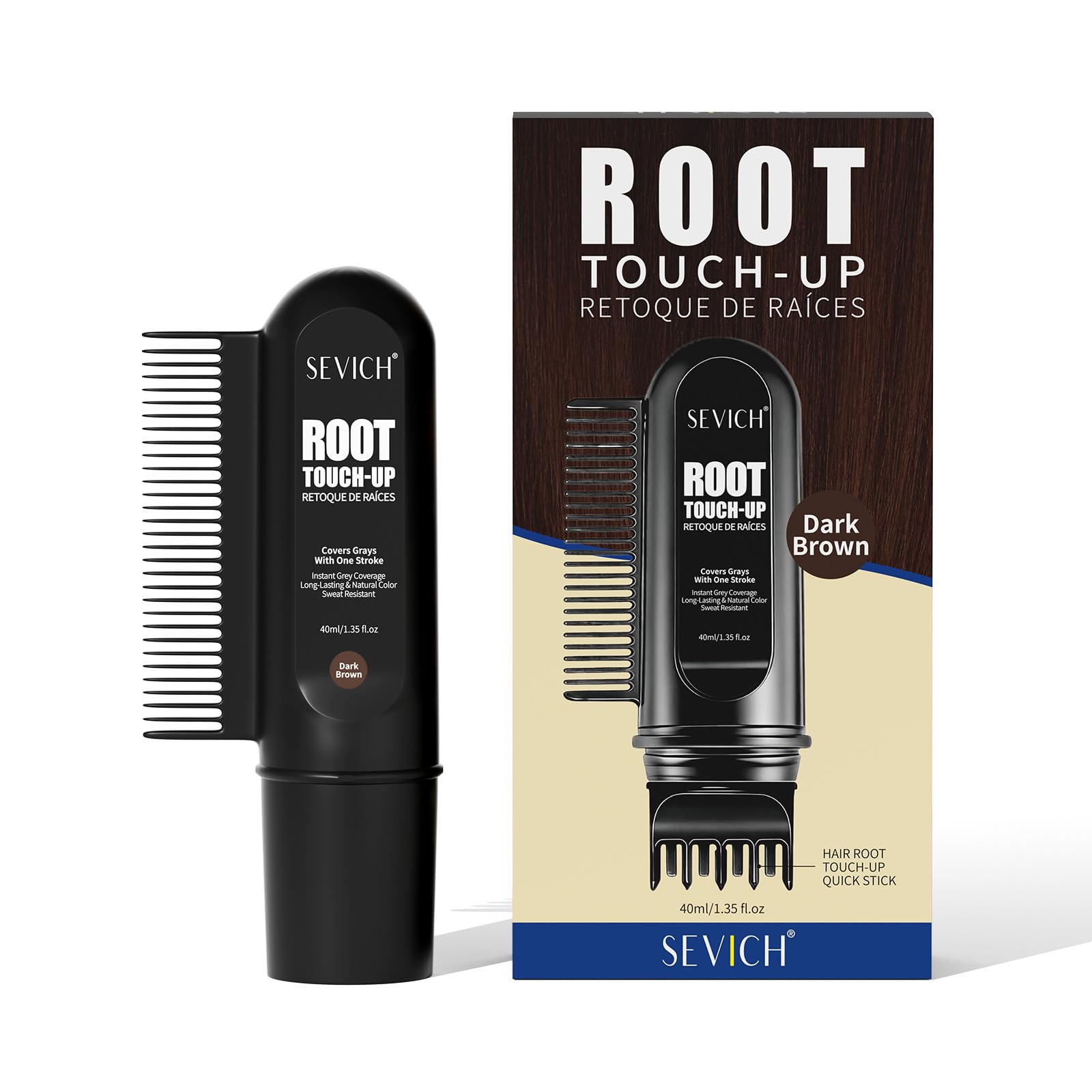Sevich Root Touch Up Pen, 6Channel + Comb, Waterproof, Dark Brown