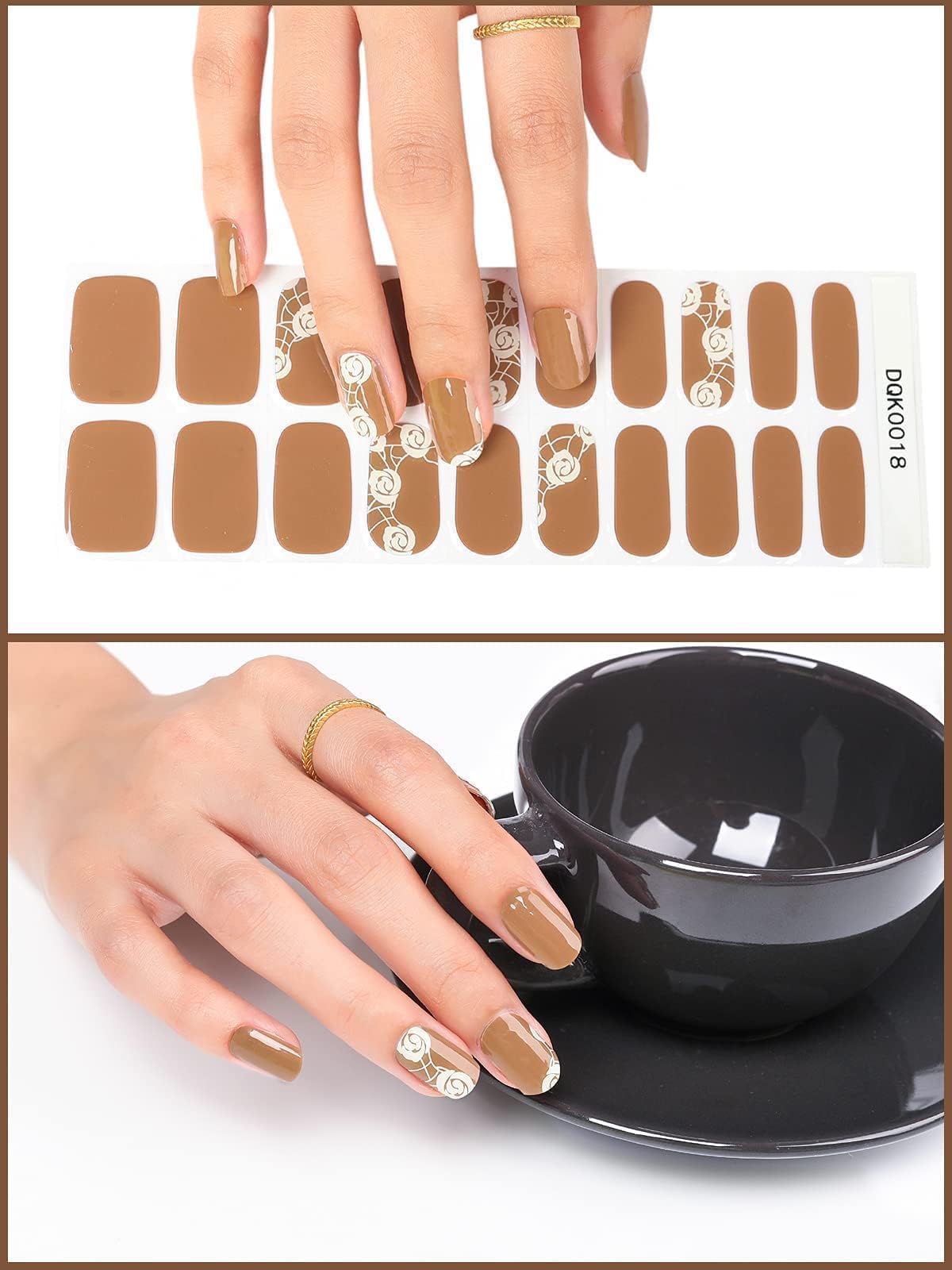 Kalolary Gel Nail Polish Strips, Brown Nail Gel Art Sticker Waterproof Full Nail Wraps Decal Kits For Women, Includes Scissors,