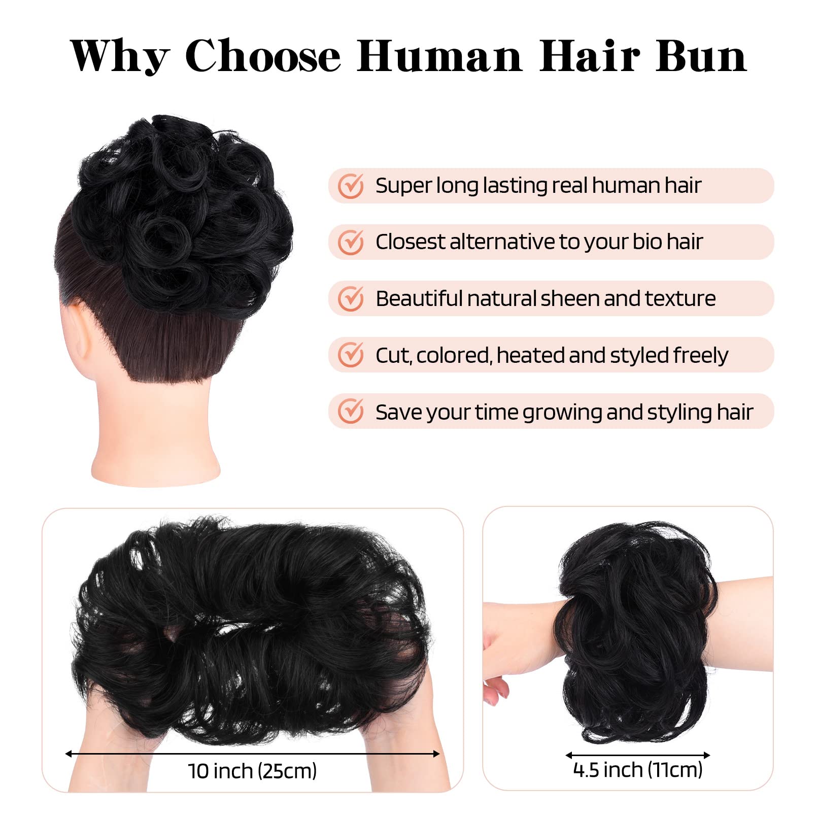 Flufymooz Messy Bun Hair Piece, 100% Real Human Hair Tousled Updo Extension Natural Curly Messy Bun With Elastic Band Hair Bun H
