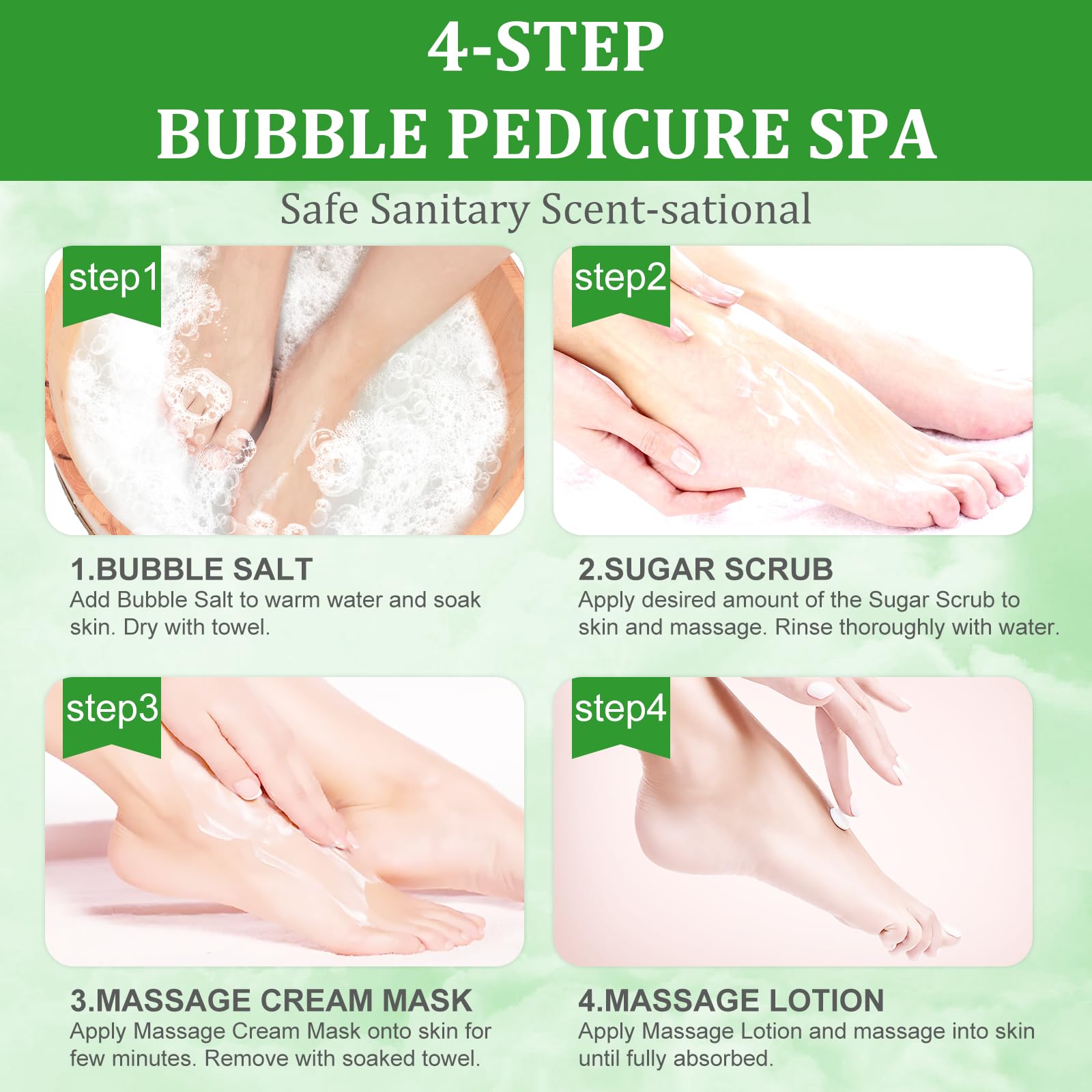 Nbc Beautilab Pedicure Kit Foot Soak Set: Bubble Salt, Sugar Scrub, Massage Mask, Massage Lotion In A Box, 4 Step Foot Spa Kit F