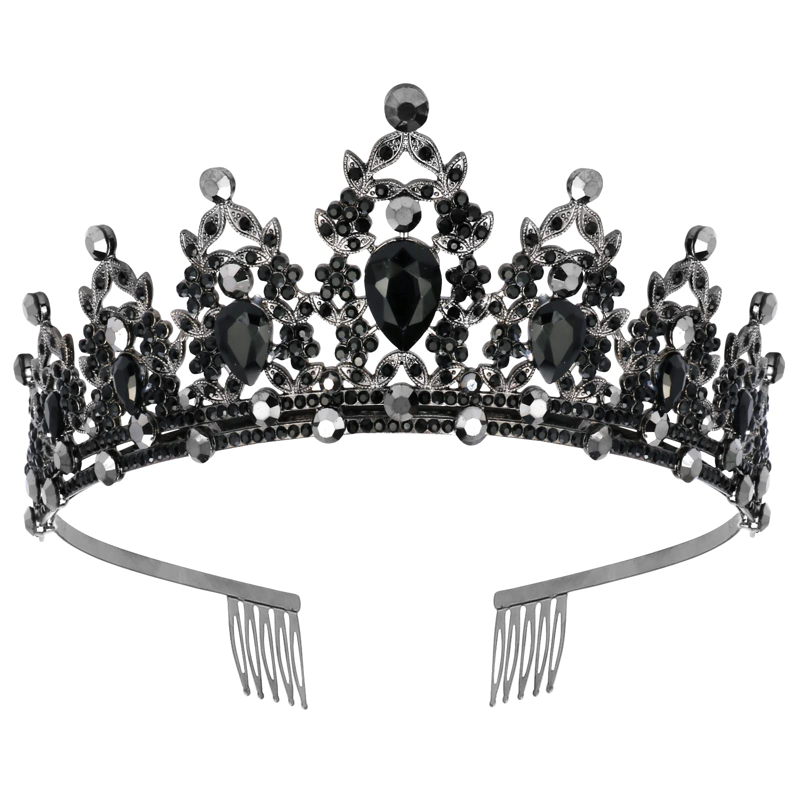 WHAVEL Black Crown Baroque Queen Crown Black Tiaras for Women Princess Rhinestone Crown Hair Accessories for Birthday Wedding Ti