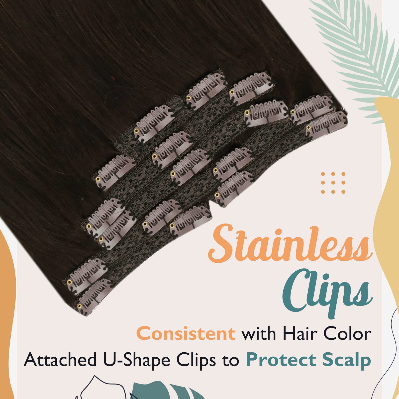 Sunny Clip on Hair Extensions Human Hair Darkest Brown Hair Clip in Human Hair Extensions Dark Brown Clip in Hair Extensions Nat