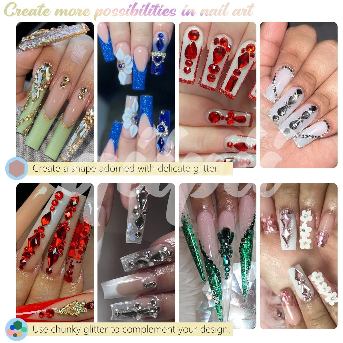 4 Boxes Aquamarine Nail Rhinestones Glitters Kit, 24 Shapes K9 Glass Lake Blue Gems Flatback Round Gems Stones Diamonds Crystals