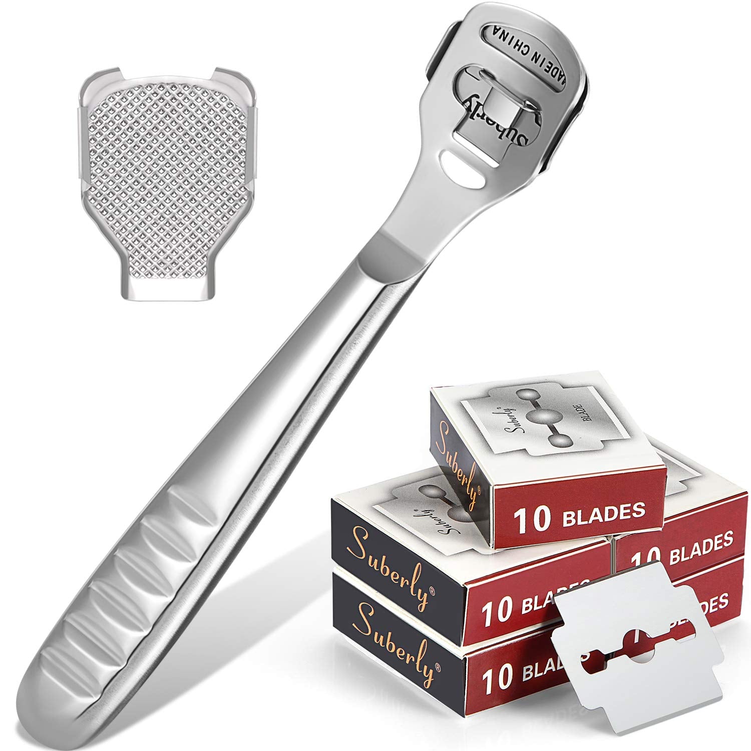 Zhehao Callus Shaver Set - 52 Pieces, Stainless Steel, Silver, Includes 50 Replacement Blades, Foot Care Tools for Hard Dry Skin