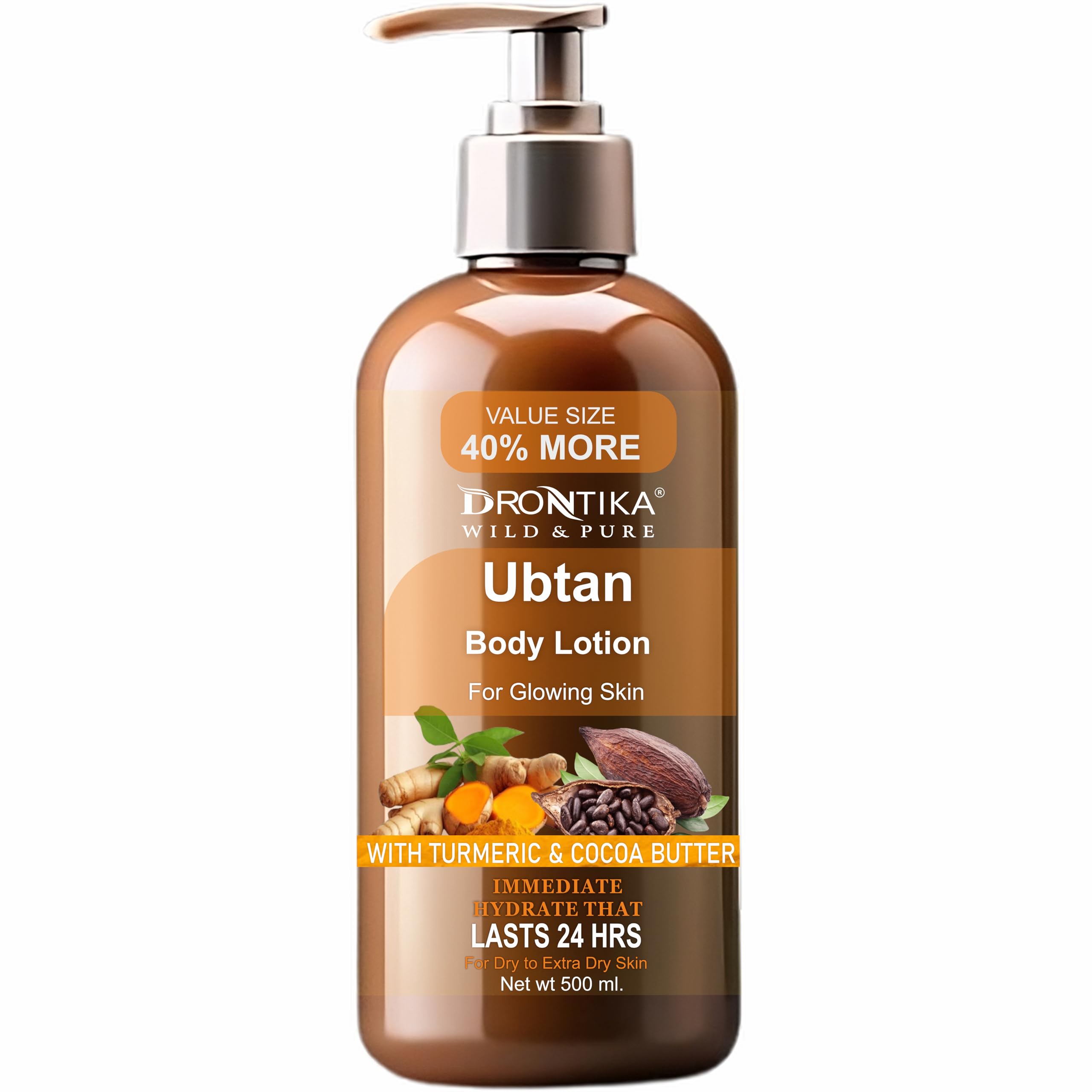 Drontika Wild & Pure Ubtan Body Lotion For Dry Skin With Turmeric| Men, Women | Winter, Summer (Pack Of 1 (500Ml.), Ubtan)