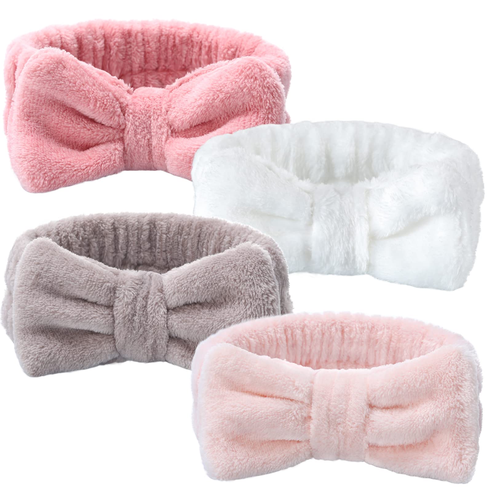 Vitever 4 Pack Spa Headband For Washing Face, Girls Makeup Bow Tie Hair Band, Microfiber Women Headbands To Facial Clean, Elasti