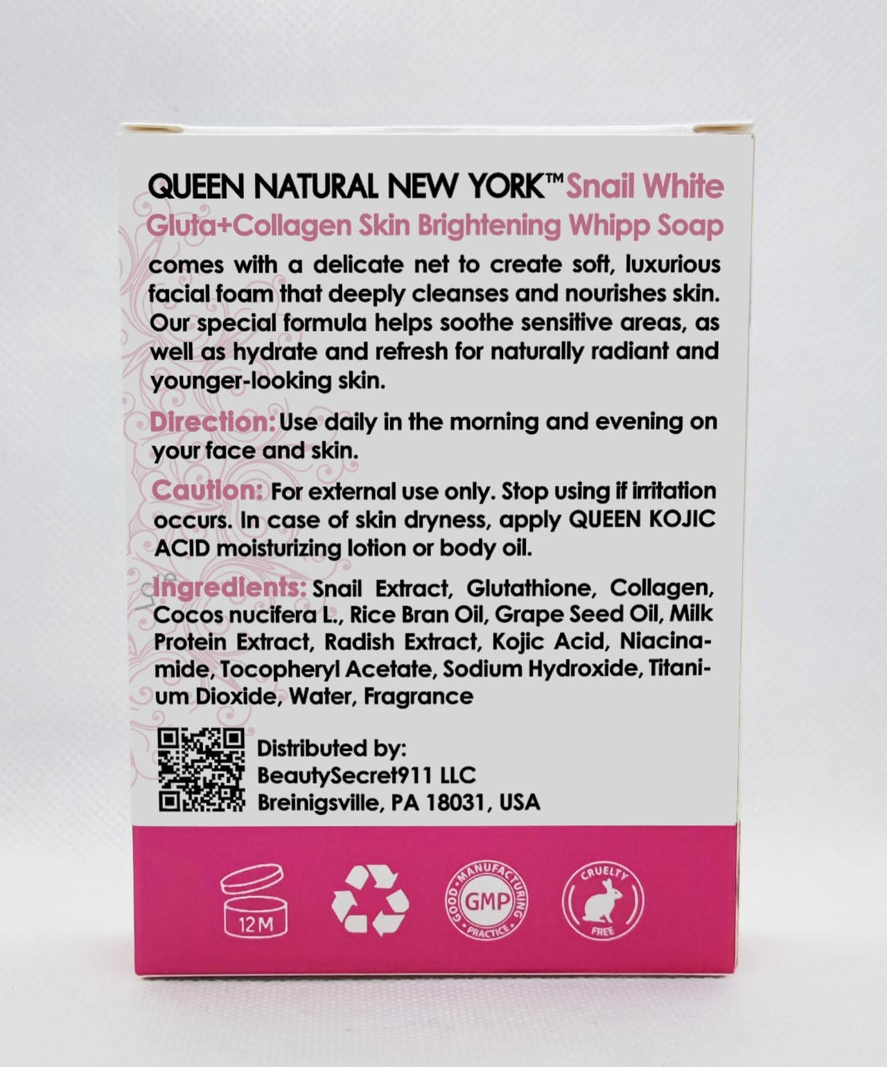 QUEEN SNAIL SECRET | Whip Soap Glutathione Collagen Skin Brightening Soap-Glowing,Radiance Skin, Dark Spots, Rejuvenate, Uneven