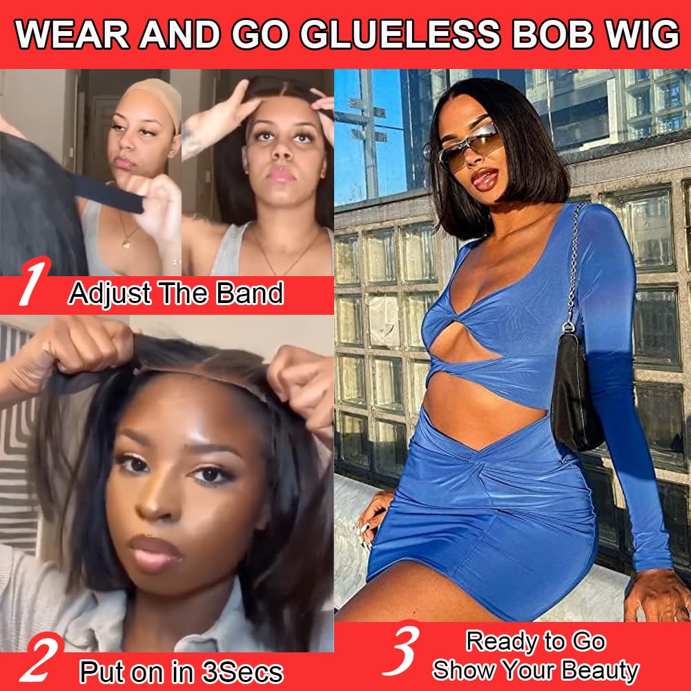 V Show Wear And Go Glueless Bob Wig Human Hair For Beginners Glueless Bob Wigs Human Hair Pre Plucked Pre Cut Wear Go Glueless B