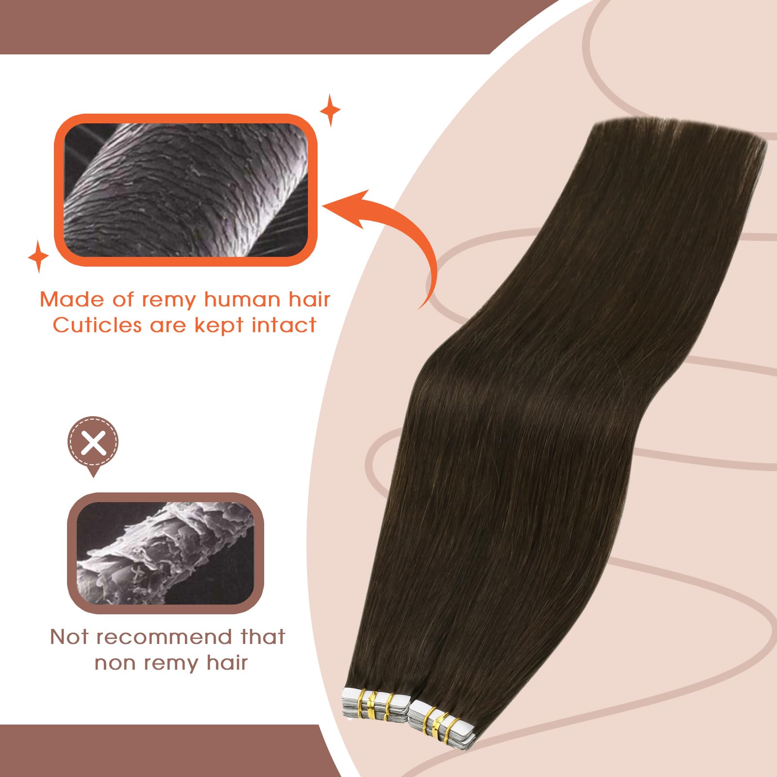 Sunny Hair Tape in Hair Extensions Real Human Hair Invisible Remy Hair Extensions Tape ins for Women Dark Brown 22 inch 25G