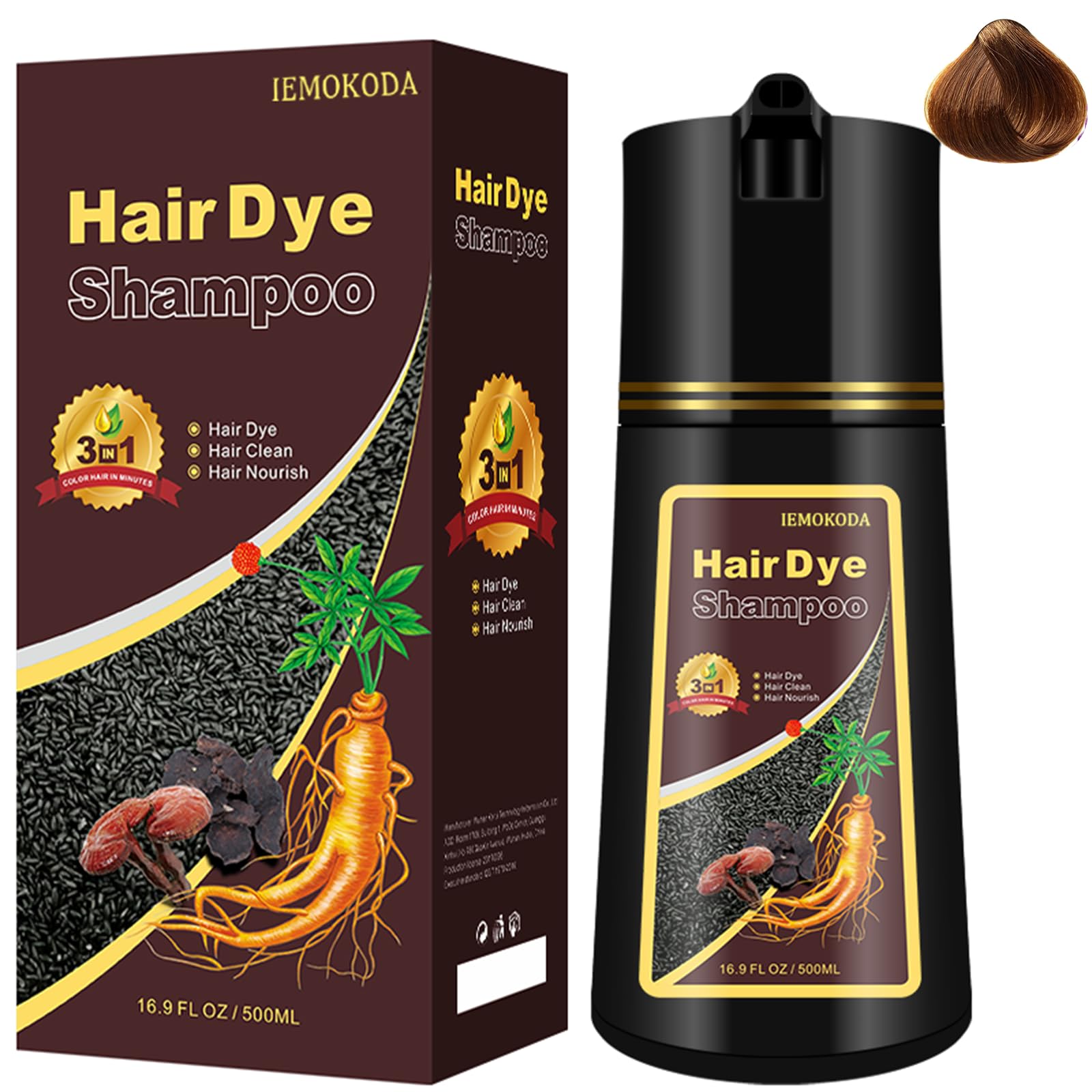 NCEPROHR Light Brown Hair Color 3 in 1 - Instant Herbal Hair Dye for Natural Long-Lasting Color, Easy to Use Shampoo for Women &