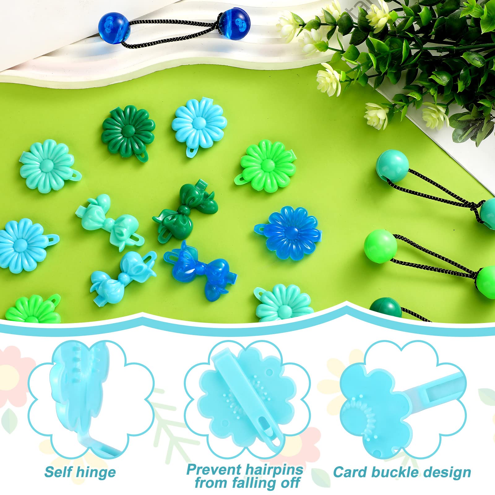 100 Pcs Self Hinge Barrettes, Hair Knockers, Plastic Barrettes With 80S 90S Flower Bow Cartoon Design For Baby Girls And Toddler