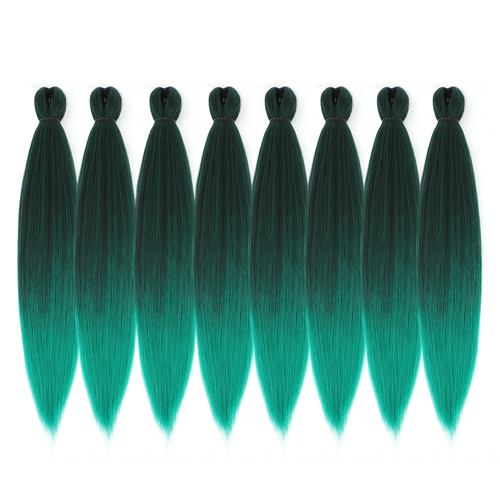Difunee Pre-Stretched Braiding Hair - 24 Inch 8 Packs Ombre Green Long Braiding Hair For Twist Or Box Braids, Yaki Texture Hot W