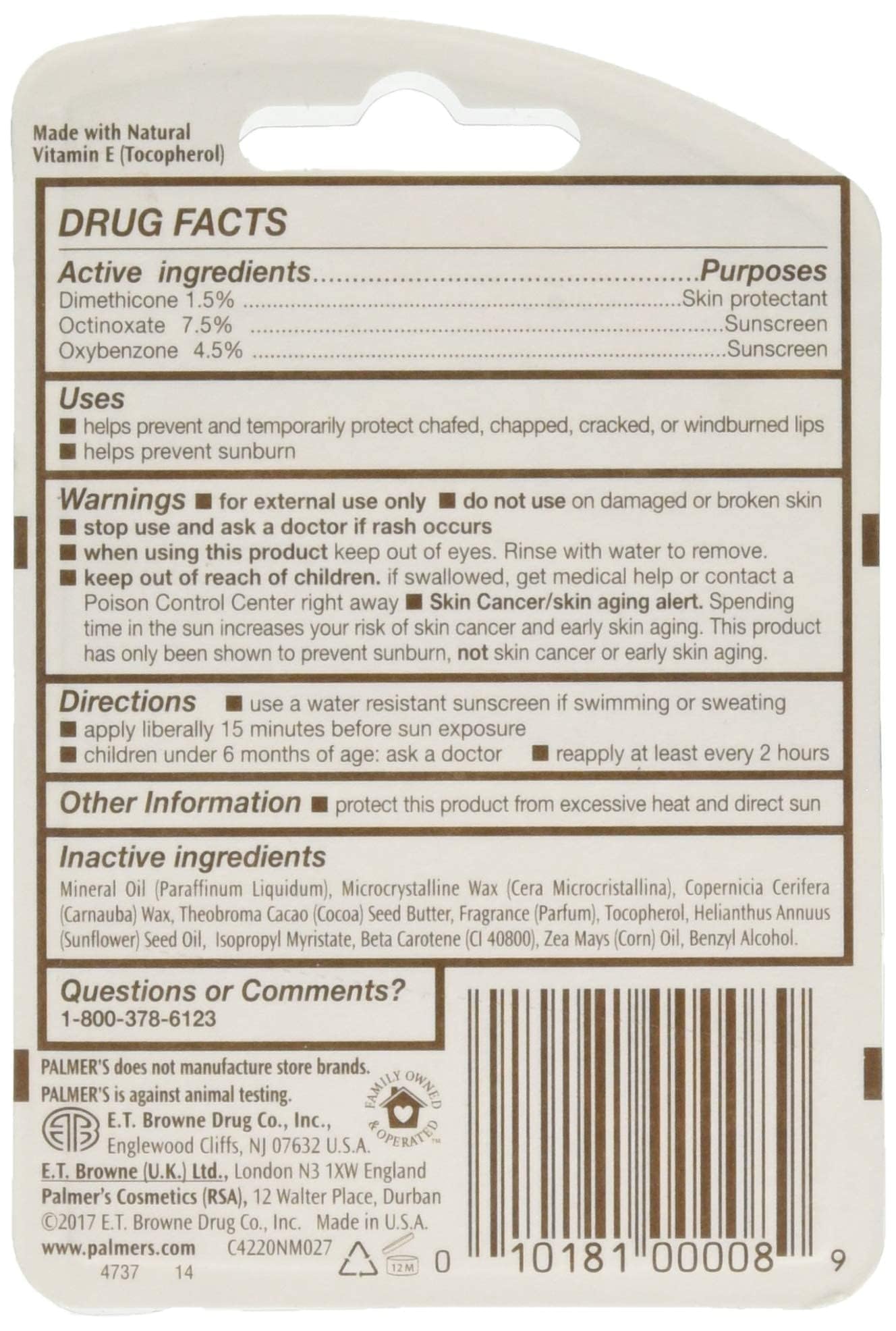 E.T. BROWNE Palmers Cocoa Butter Formula Lip Balm, 0.15 Ounce (Pack of 12)