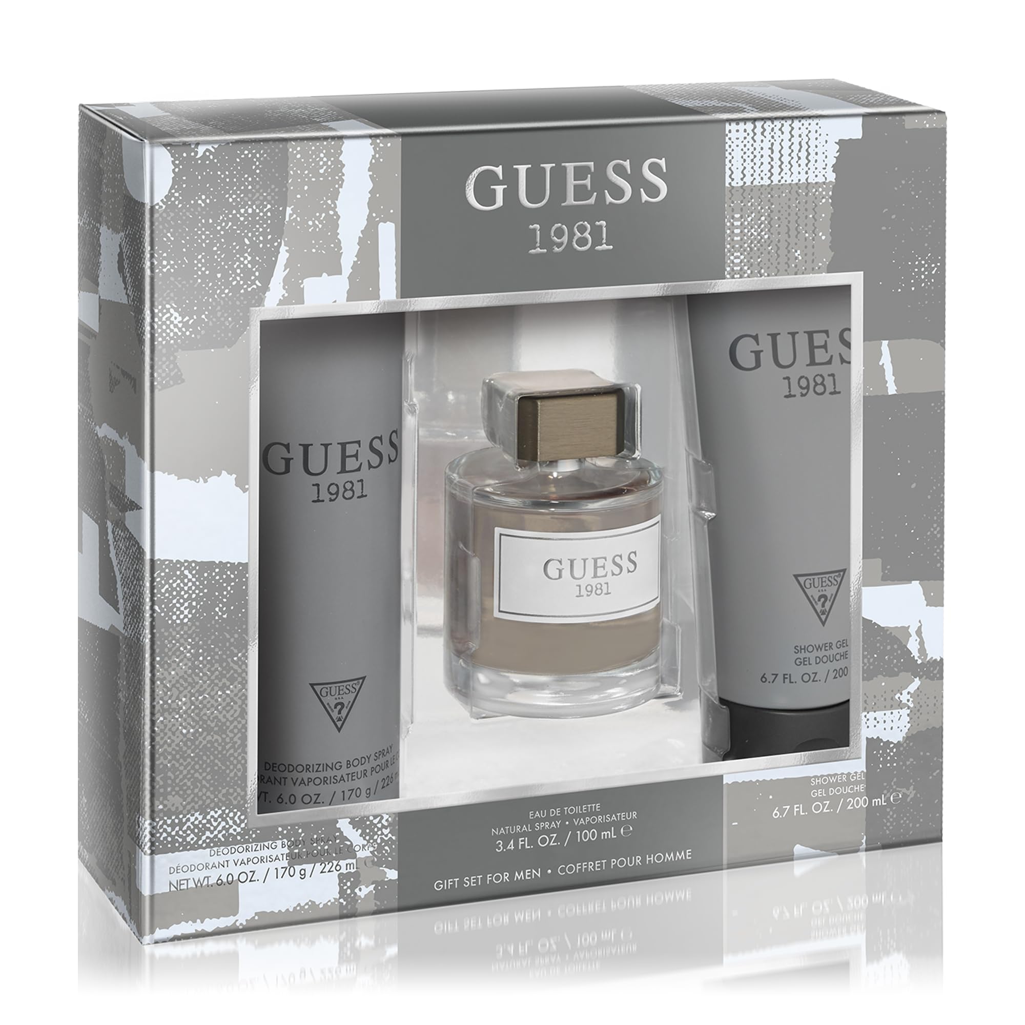 Guess 1981 Men/Homme Eau De Toilette 3 Piece Gift Set - Cologne Spray 3.4 Fl. Oz., Deodorizing Body Spray 6.0 Oz., & Shower Gel