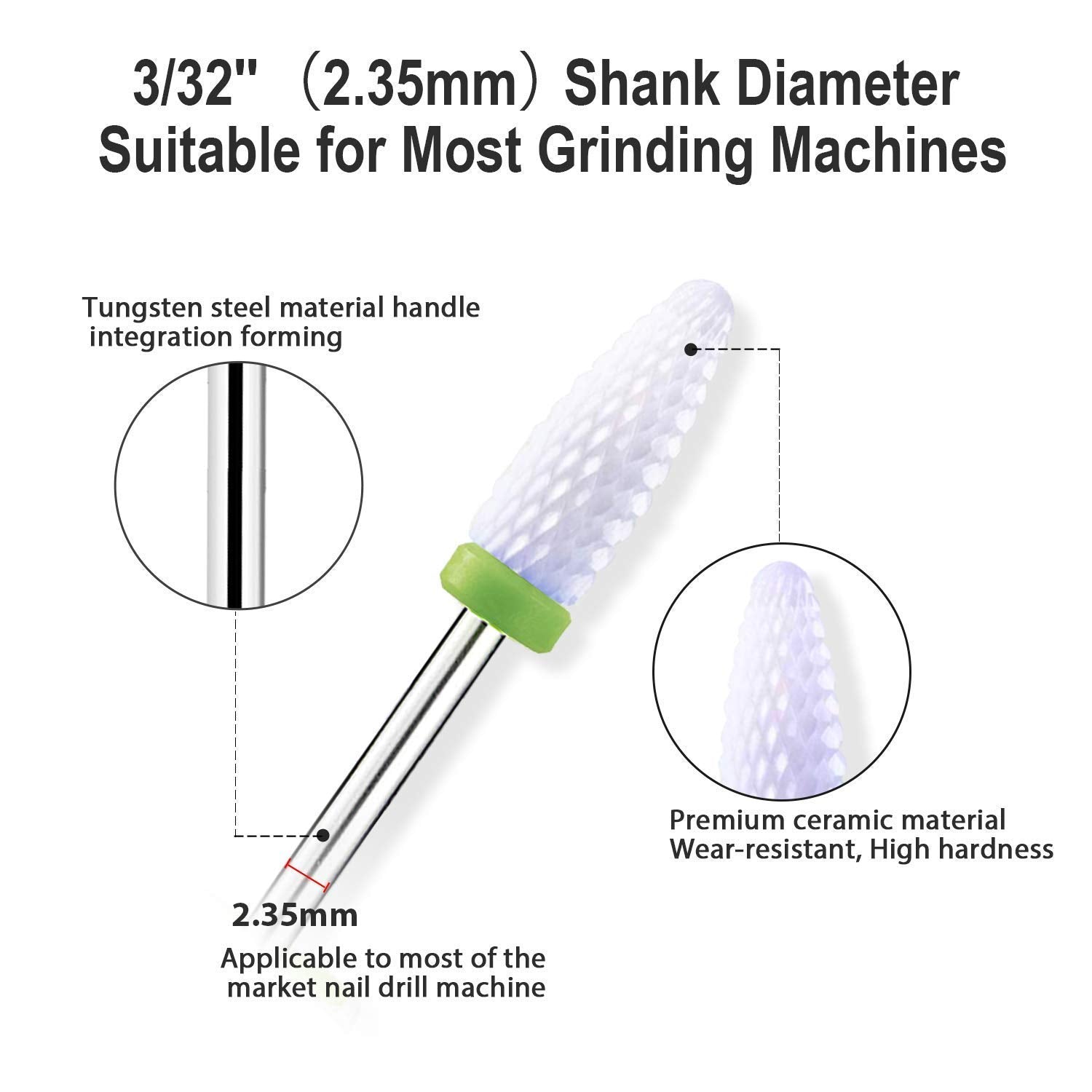 Ceramic Nail Drill Bits Set 5pcs- 3/32''(2.35) Professional Electric Efile Nail Drill Bits with Holder for Manicure Pedicure Cut